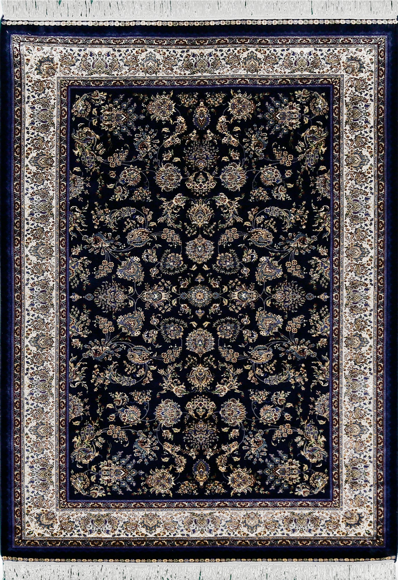 Midnight Bloom Cream Border Rug