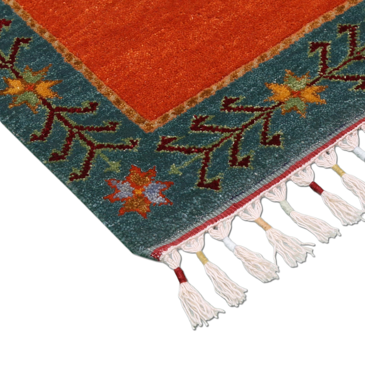 Orange Multicolor Striped Hand Knotted Wool Sal Rug