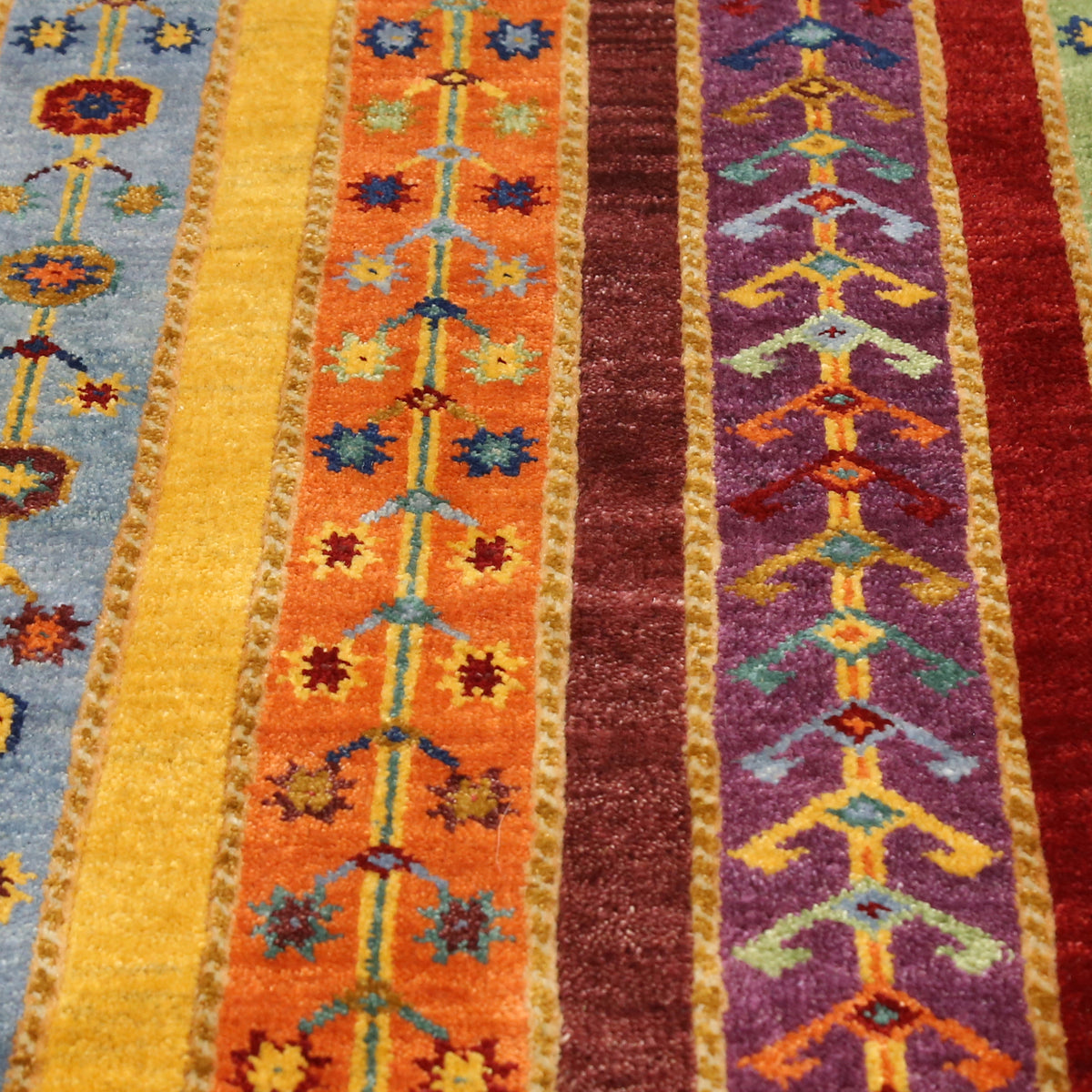 Orange Multicolor Striped Hand Knotted Wool Sal Rug