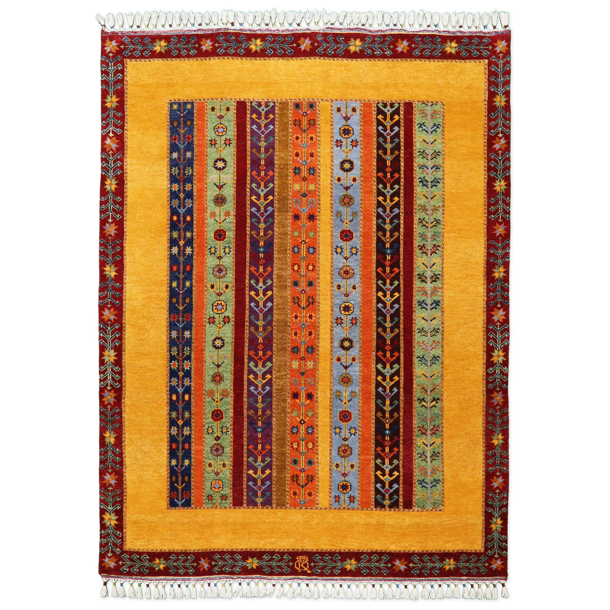 Gold Multicolor Striped Hand Knotted Wool Sal Rug
