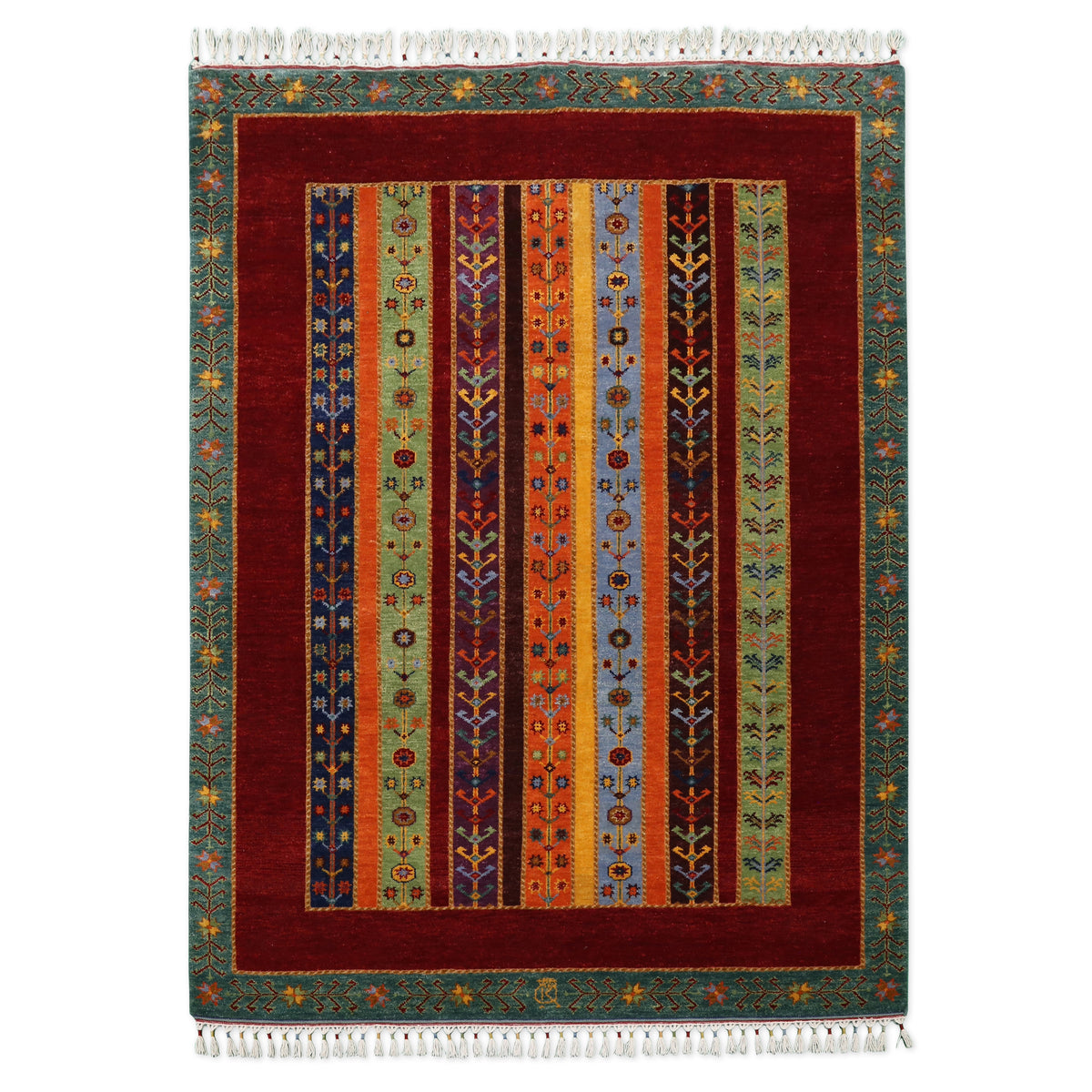 Red Multicolor Striped Hand Knotted Wool Sal Rug