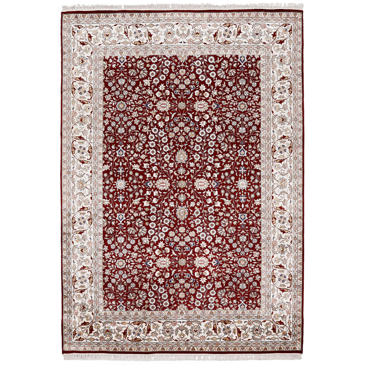 Red Traditional Floral Hand Knotted Viscose Rug