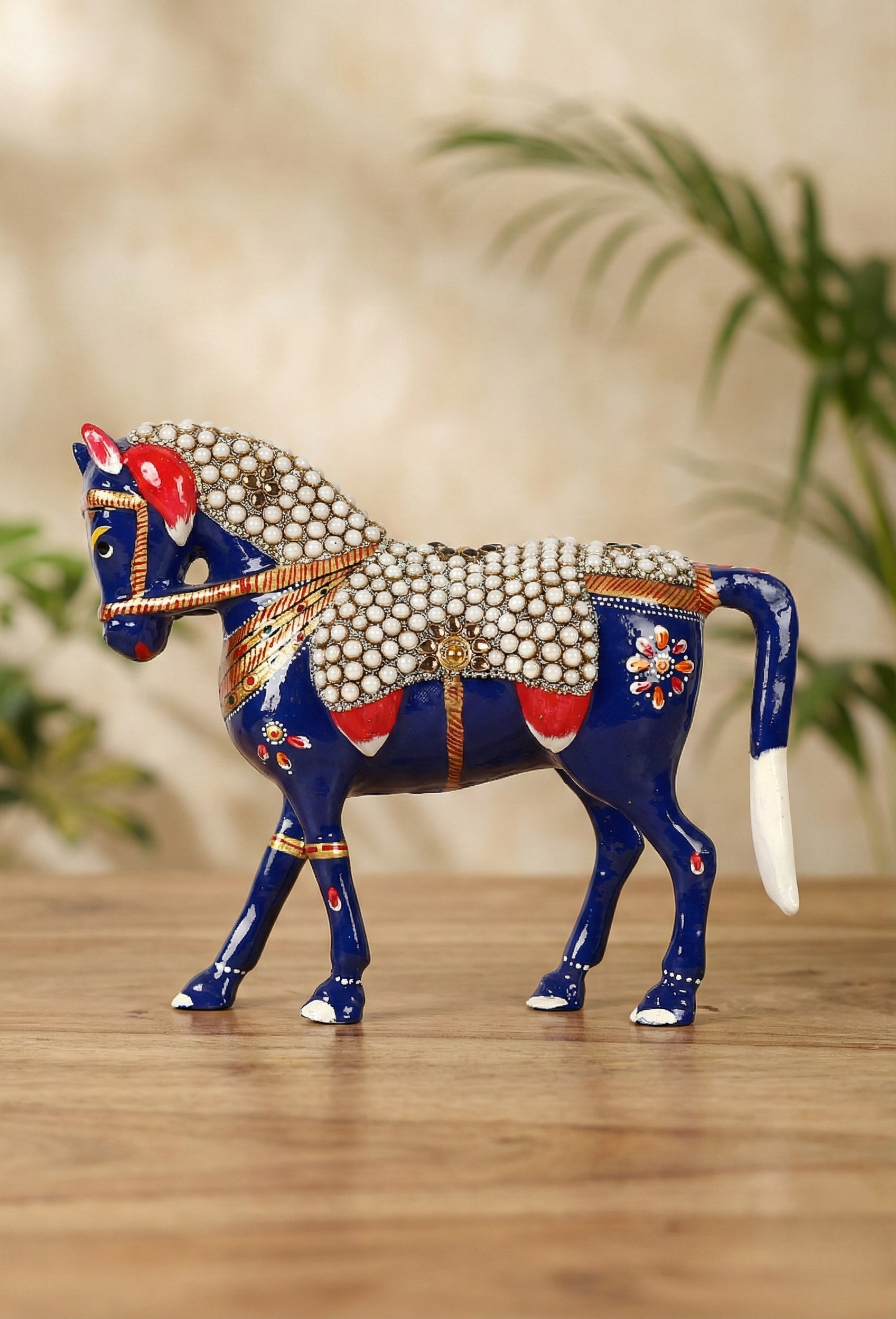 Royal Blue Metal Meenakari Horse