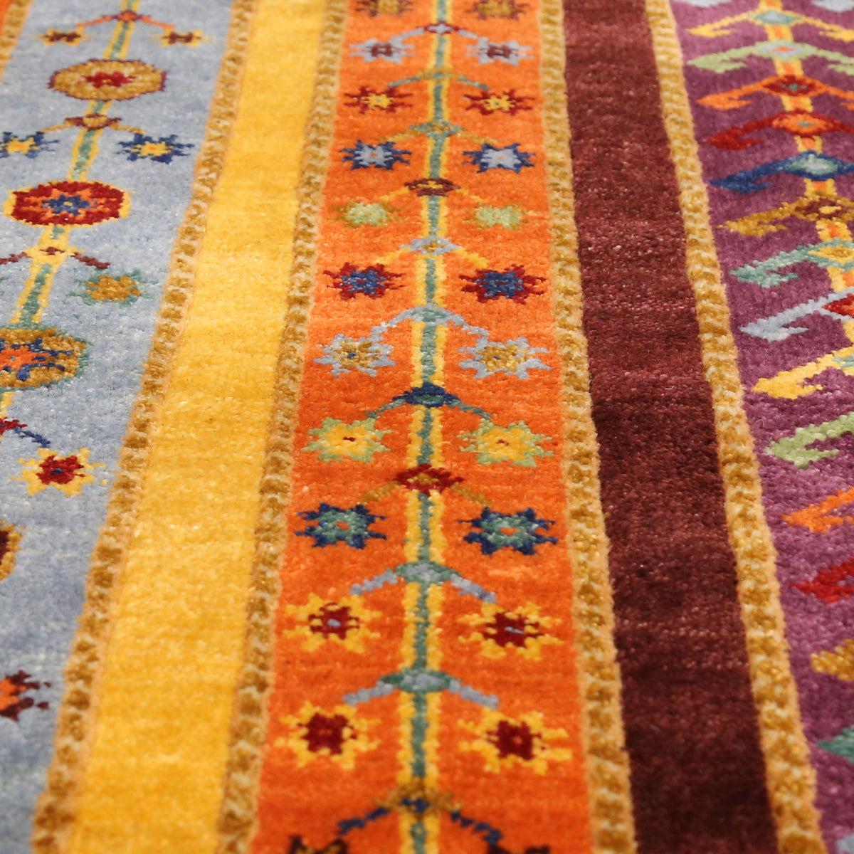 Red Multicolor Striped Hand Knotted Wool Sal Rug
