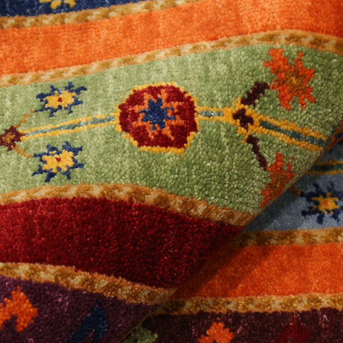 Red Multicolor Striped Hand Knotted Wool Sal Rug