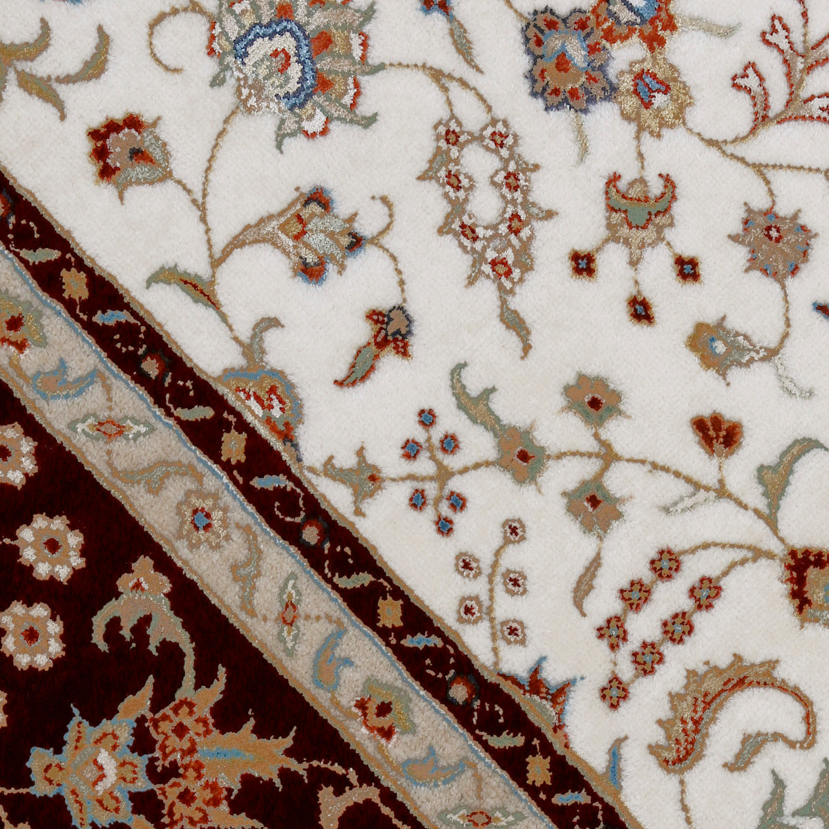 Cream Traditional Floral Medallion Hand Knotted Wool & Viscose Rug