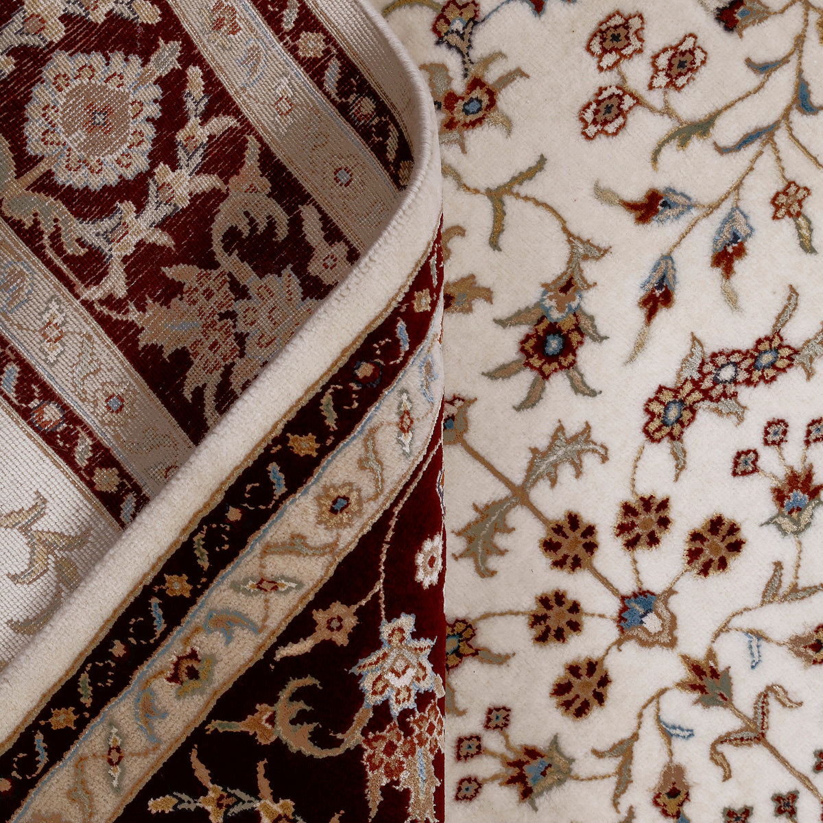 Cream Traditional Floral Medallion Hand Knotted Wool & Viscose Rug