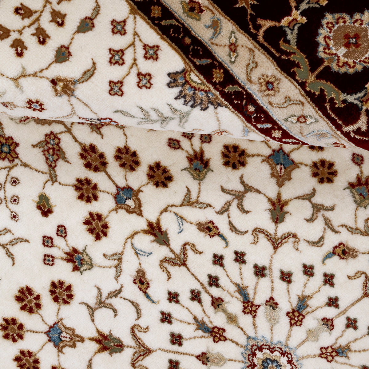 Cream Traditional Floral Medallion Hand Knotted Wool & Viscose Rug