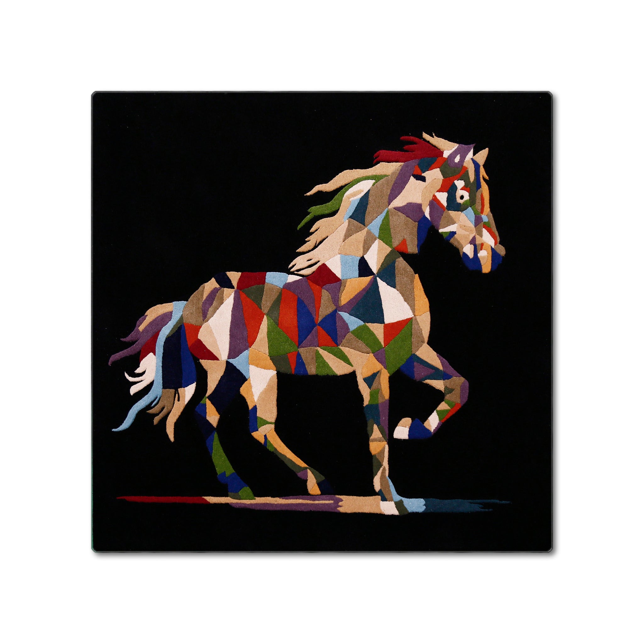 Multicolor Geometric Horse Hand Tufted Wool Wall Rug