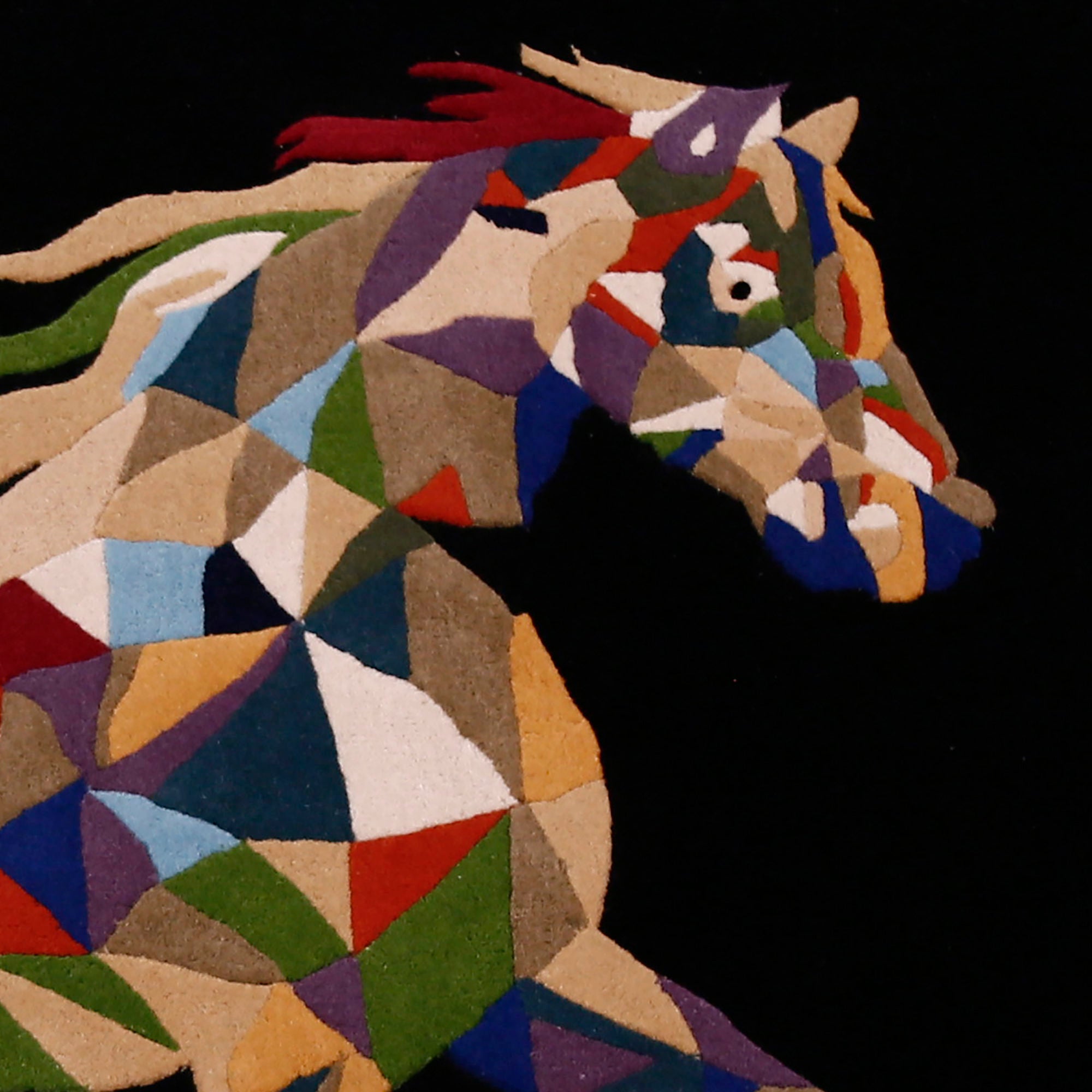 Multicolor Geometric Horse Hand Tufted Wool Wall Rug