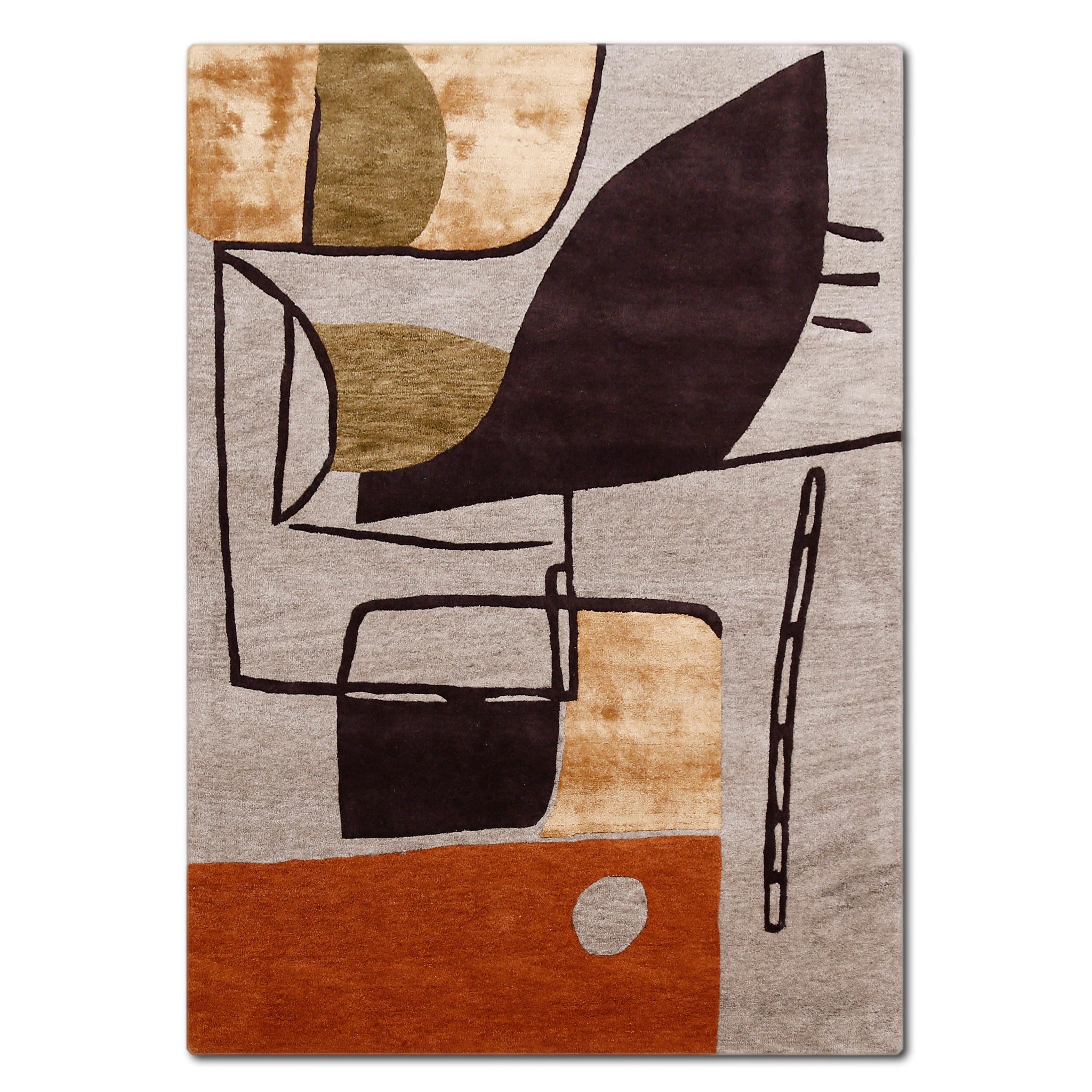 Earth Tone Abstract Geometric Hand Tufted Wool Viscose Wall Rug