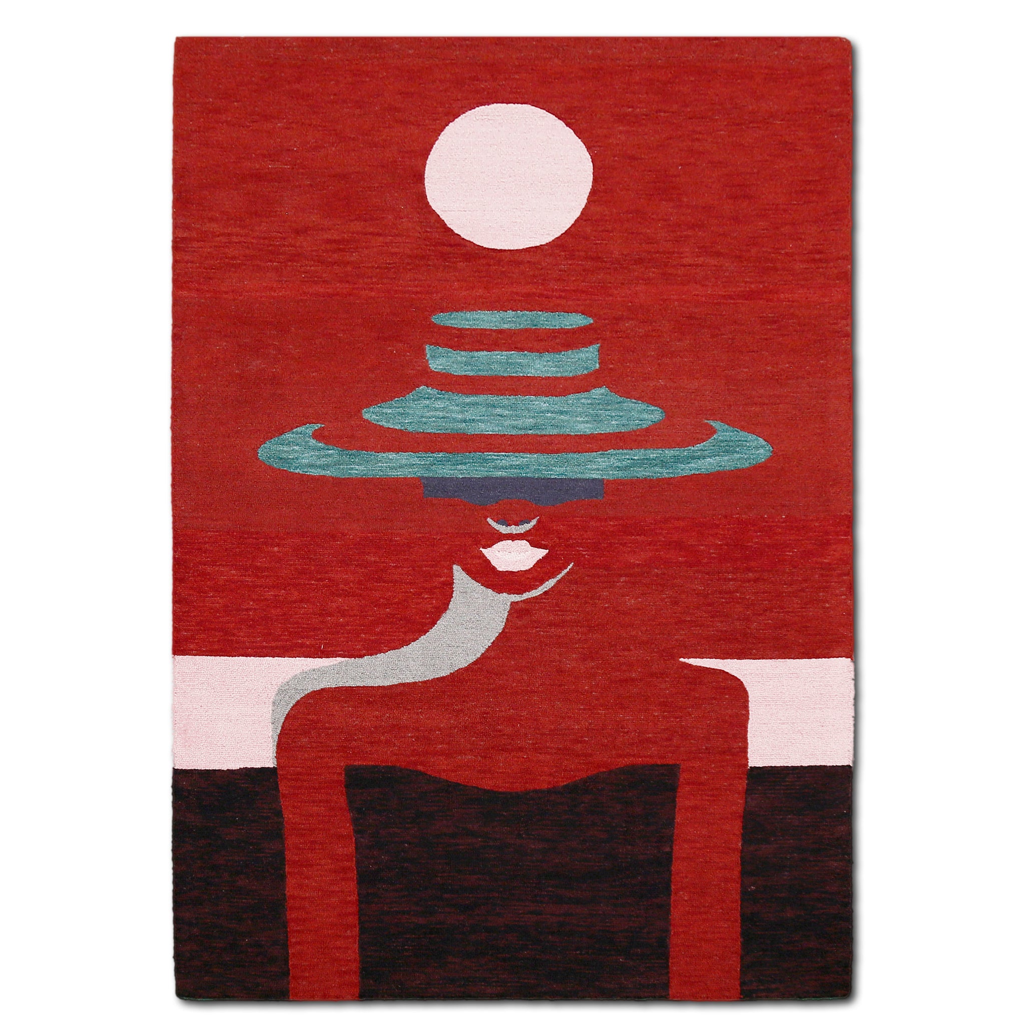 Abstract Lady Hat Hand Tufted Wool Wall Rug