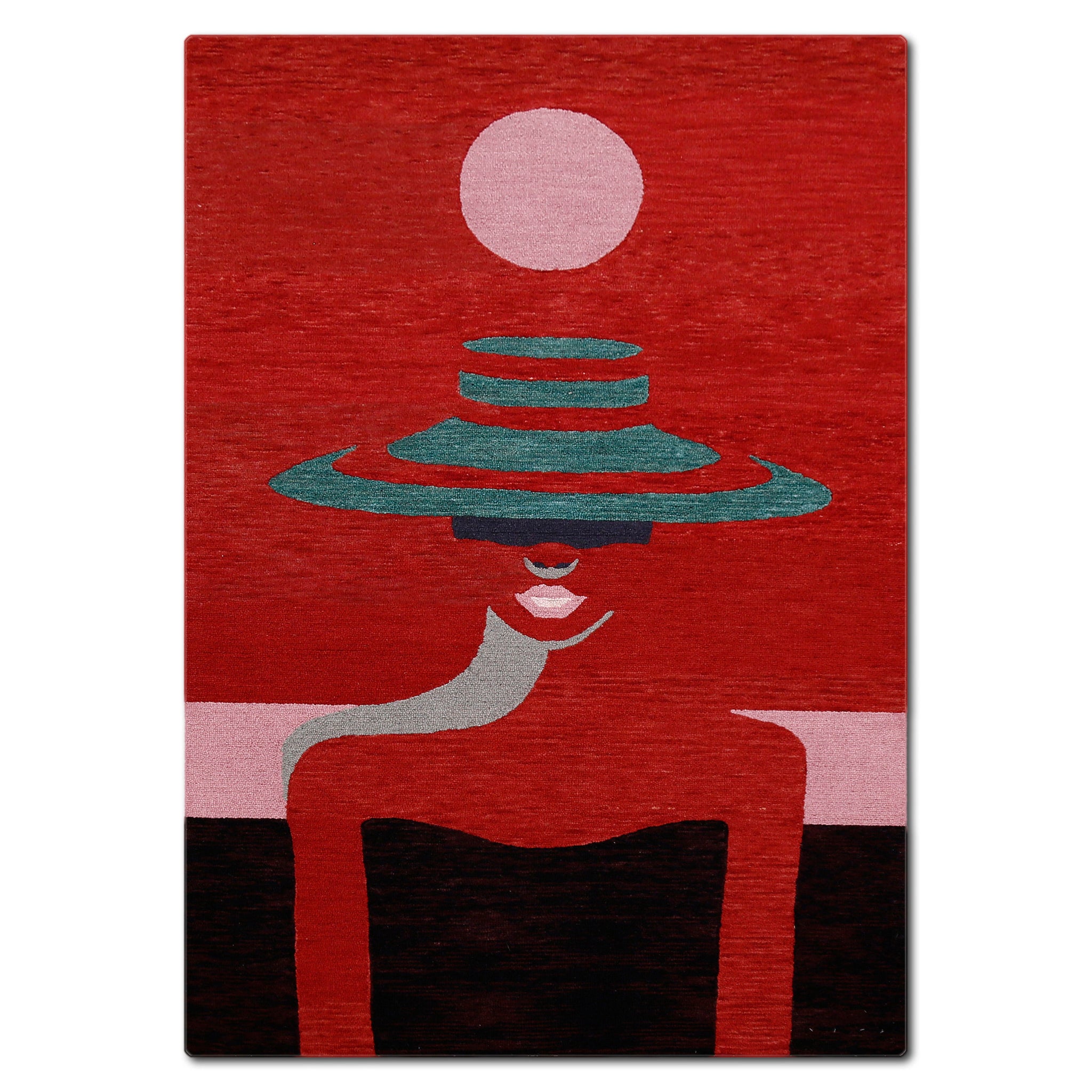 Abstract Lady with Hat Hand Tufted Wool Wall Rug