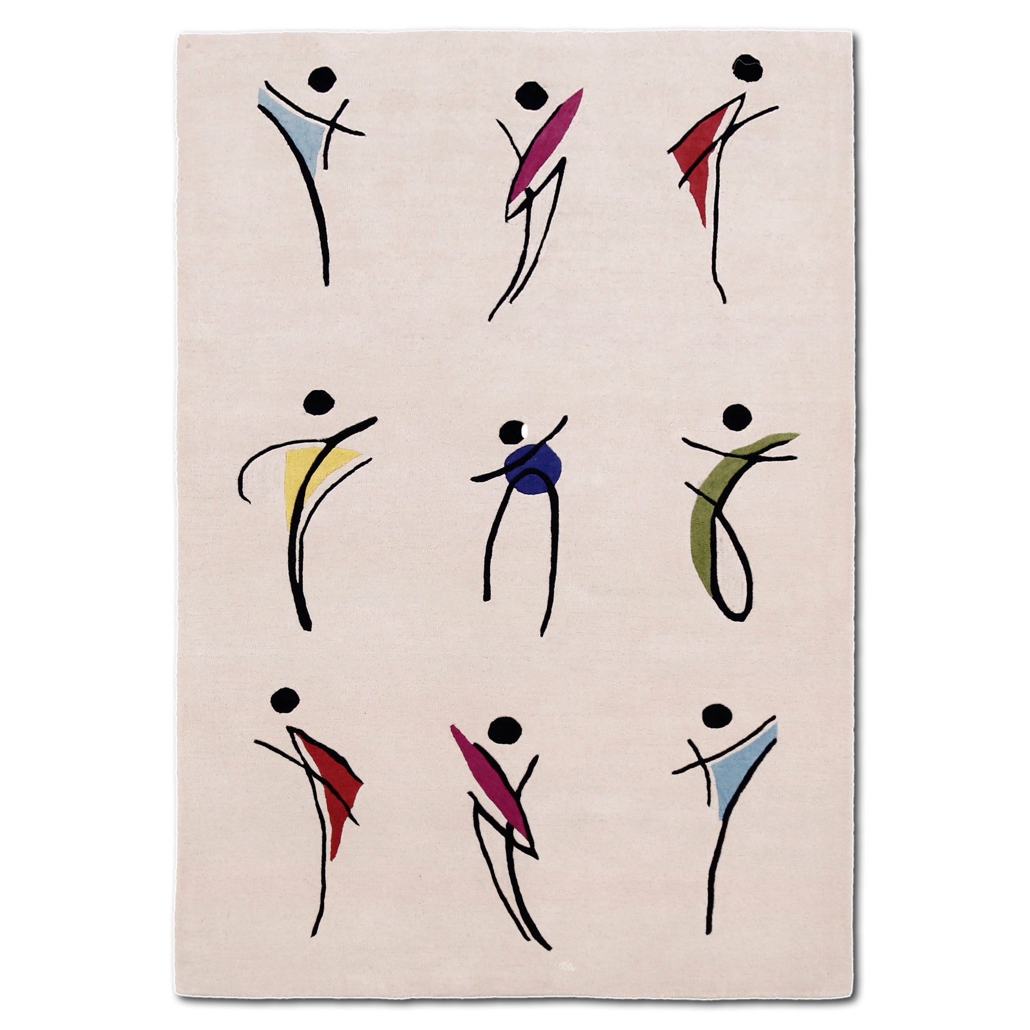 Abstract Dancing Figures Hand Tufted Wool Wall Rug