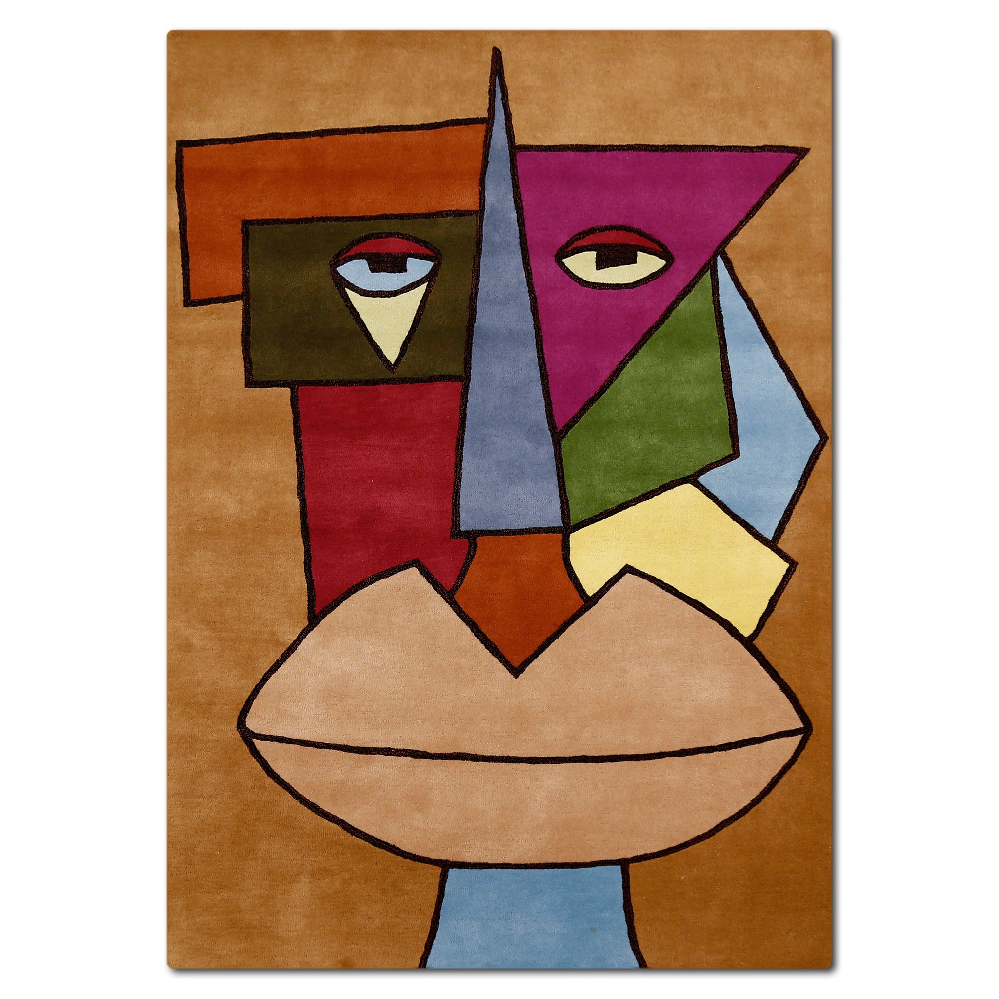 Cubist Face Hand Tufted Wool Wall Rug