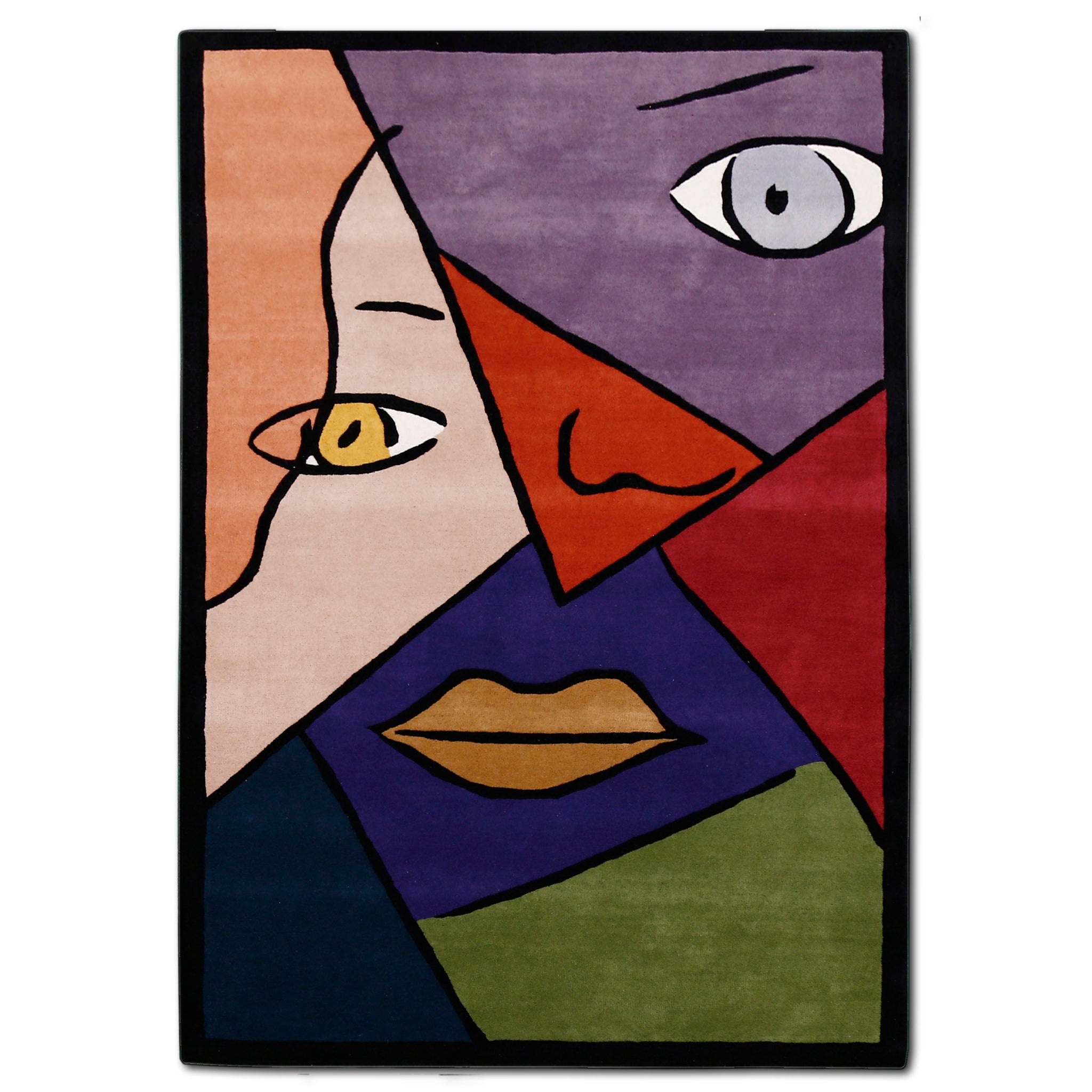 Geometric Cubist Portrait Hand Tufted Wool Wall Rug