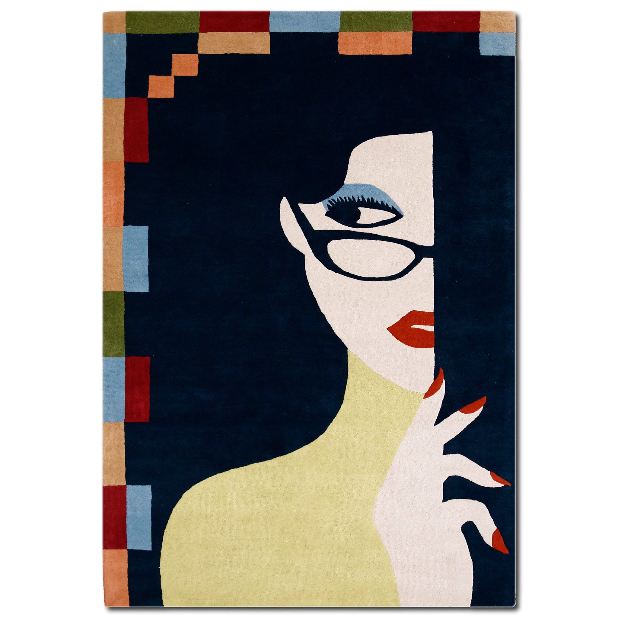 Glasses Lady Hand Tufted Wool Wall Rug