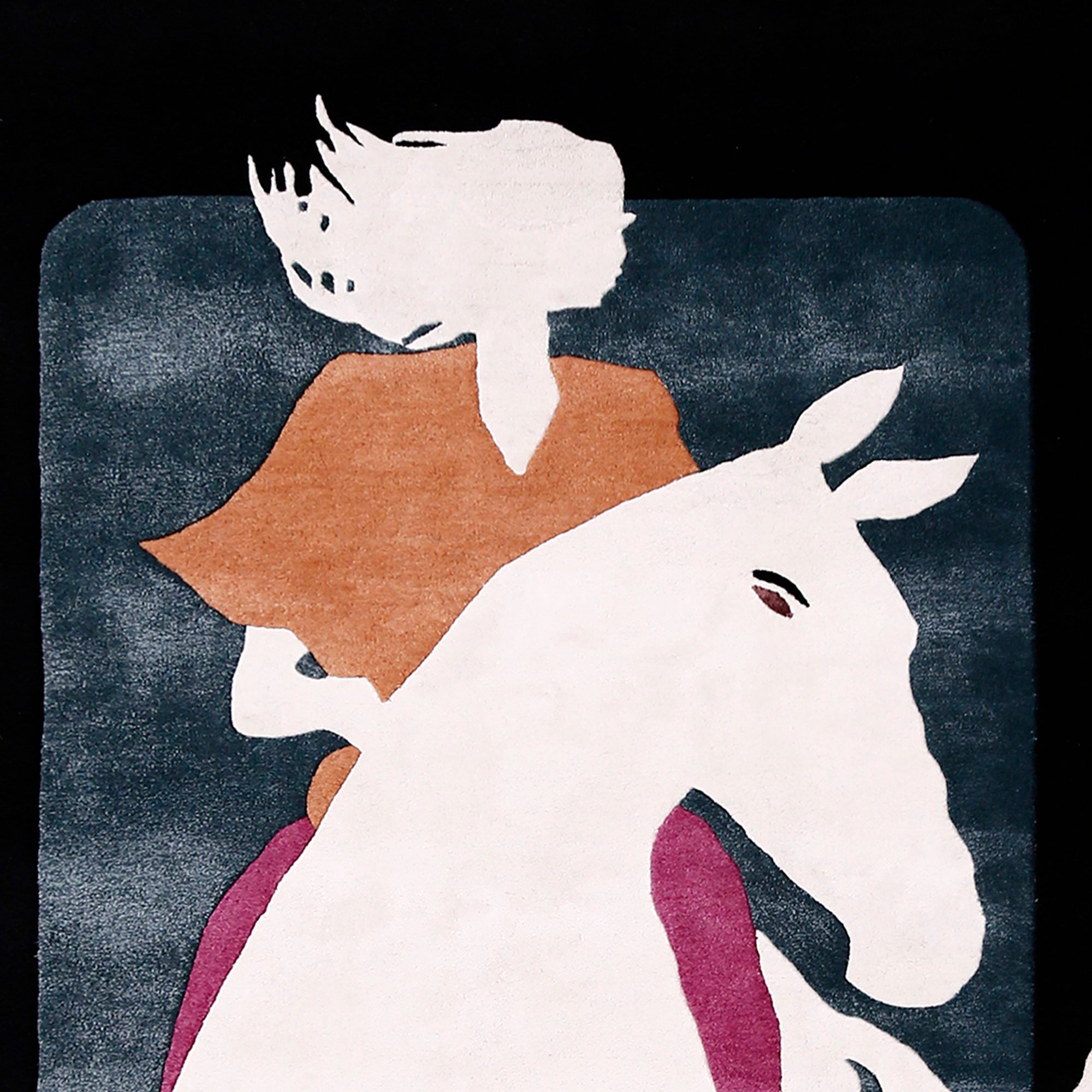 White Horse Rider Hand Tufted Wool Viscose Wall Rug
