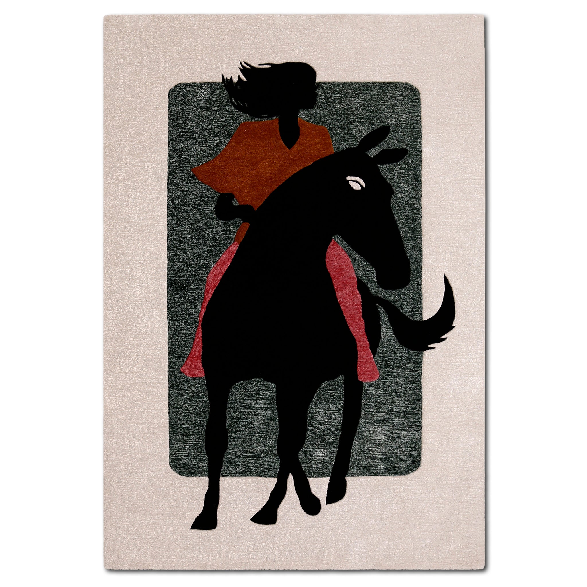 Equestrian Rider Hand Tufted Wool Viscose Wall Rug