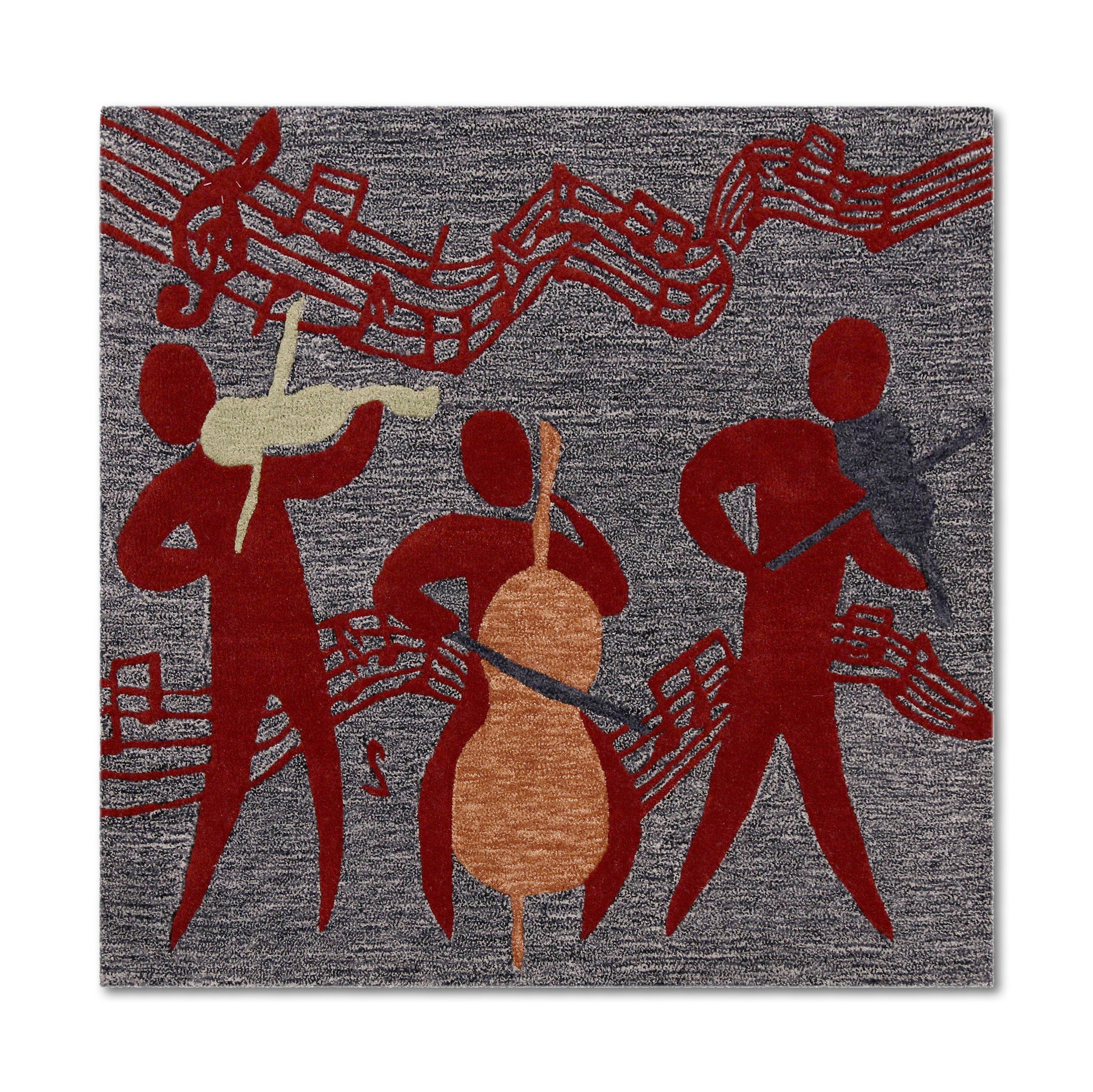 Red Musician Trio Hand Tufted Wool Wall Rug