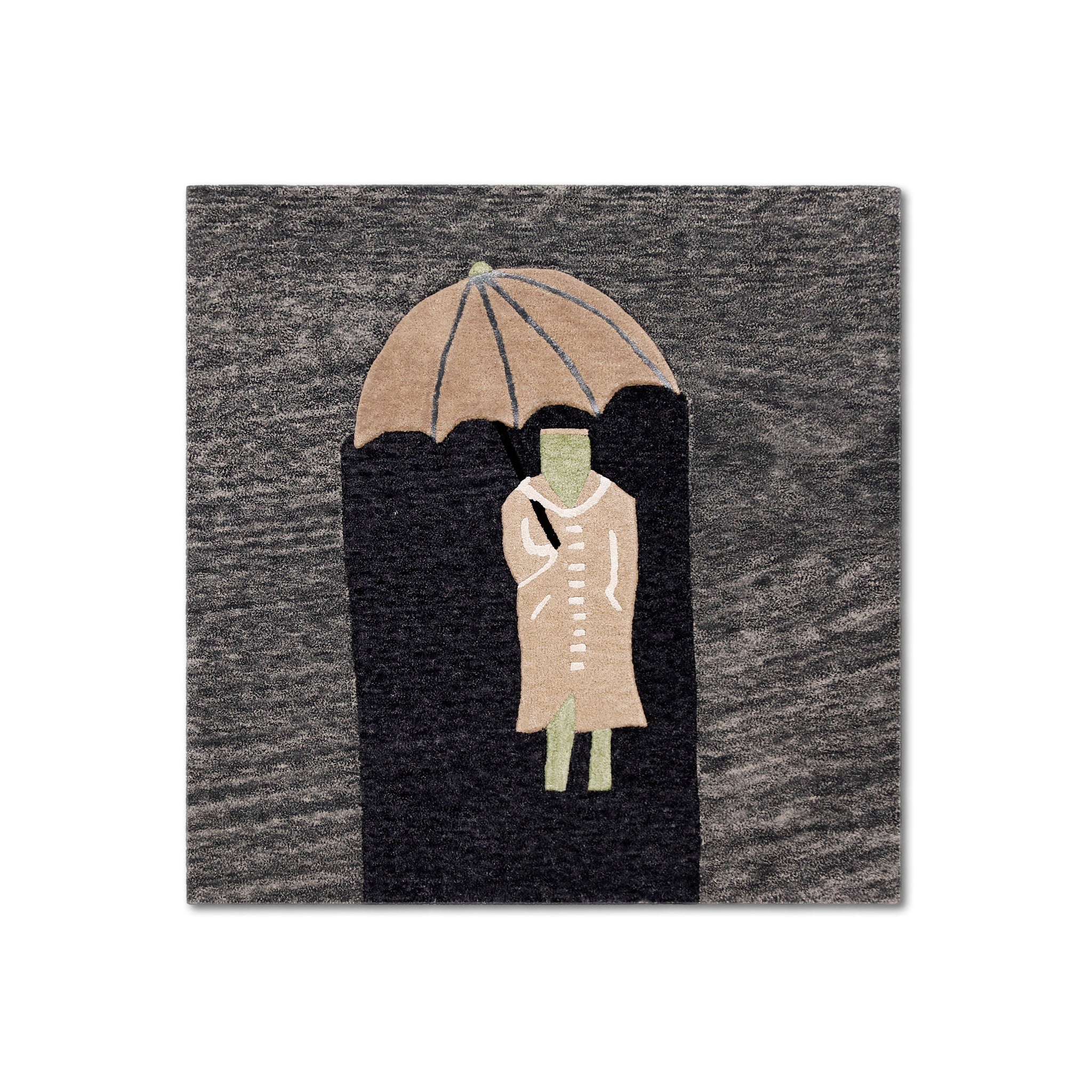 Minimalist Figure Under Umbrella Hand Tufted Wool Wall Rug
