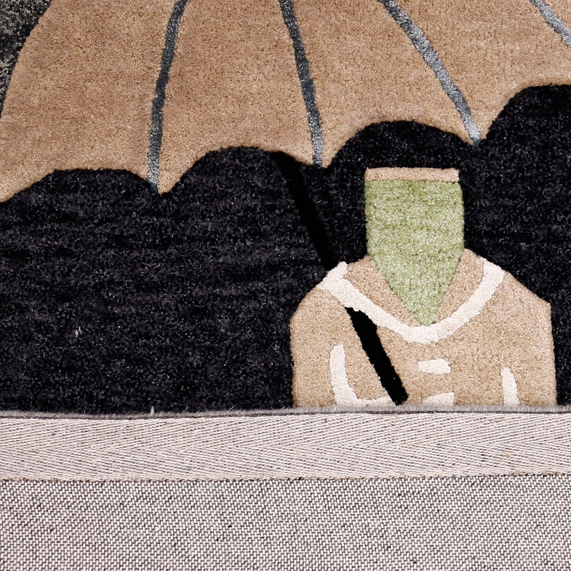 Minimalist Figure Under Umbrella Hand Tufted Wool Wall Rug