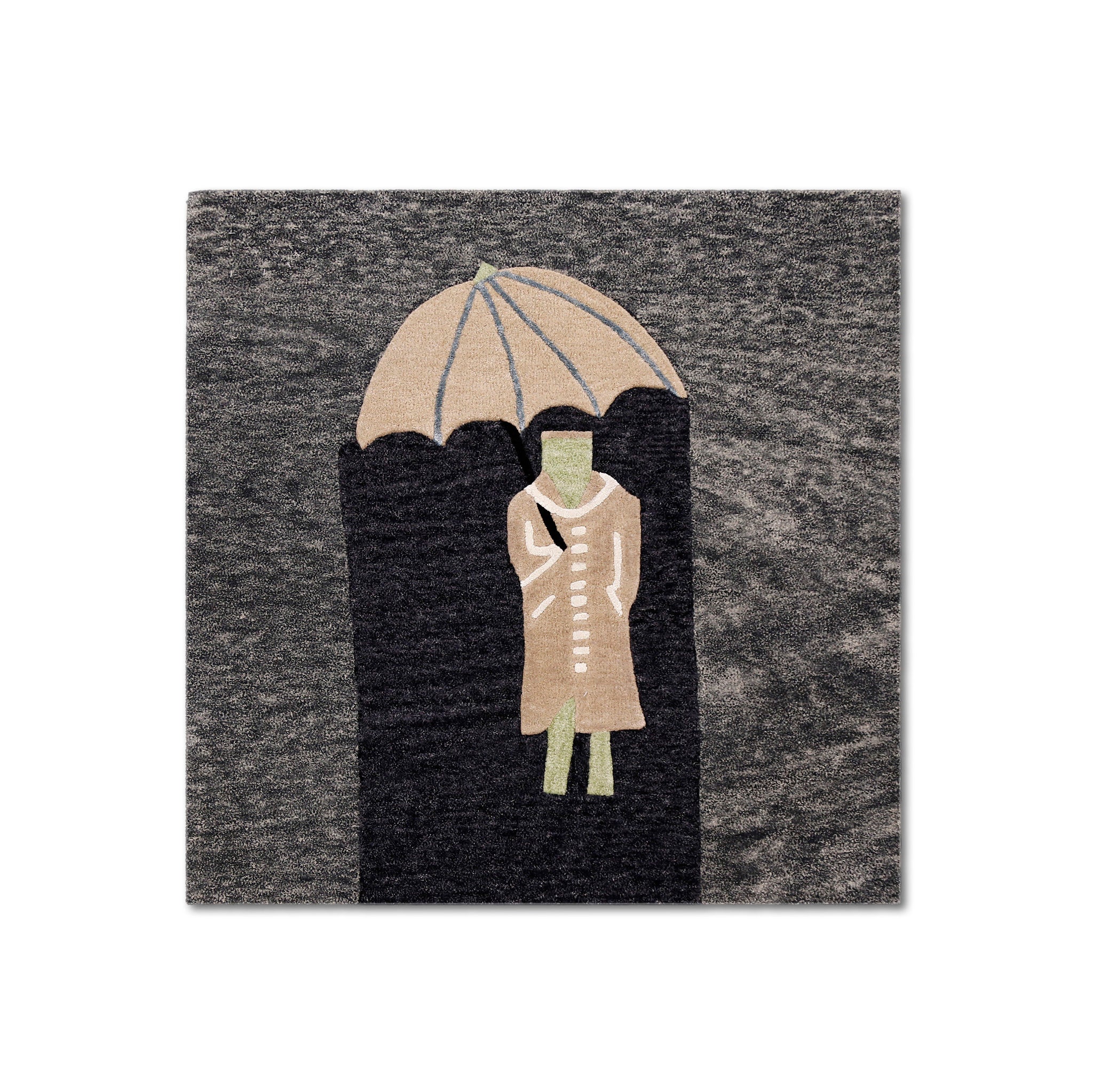 Figure Under Umbrella Hand Tufted Wool Wall Rug