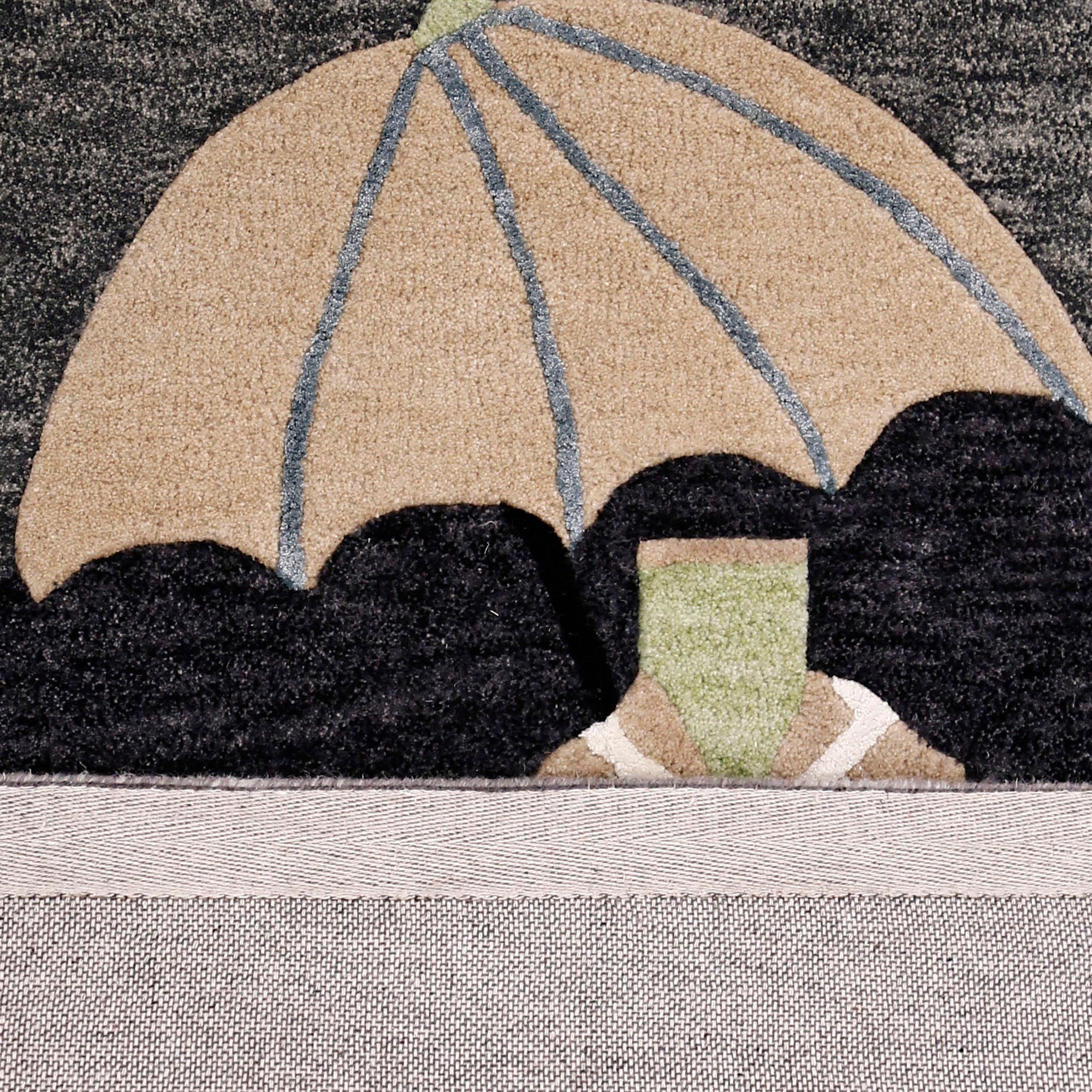 Figure Under Umbrella Hand Tufted Wool Wall Rug
