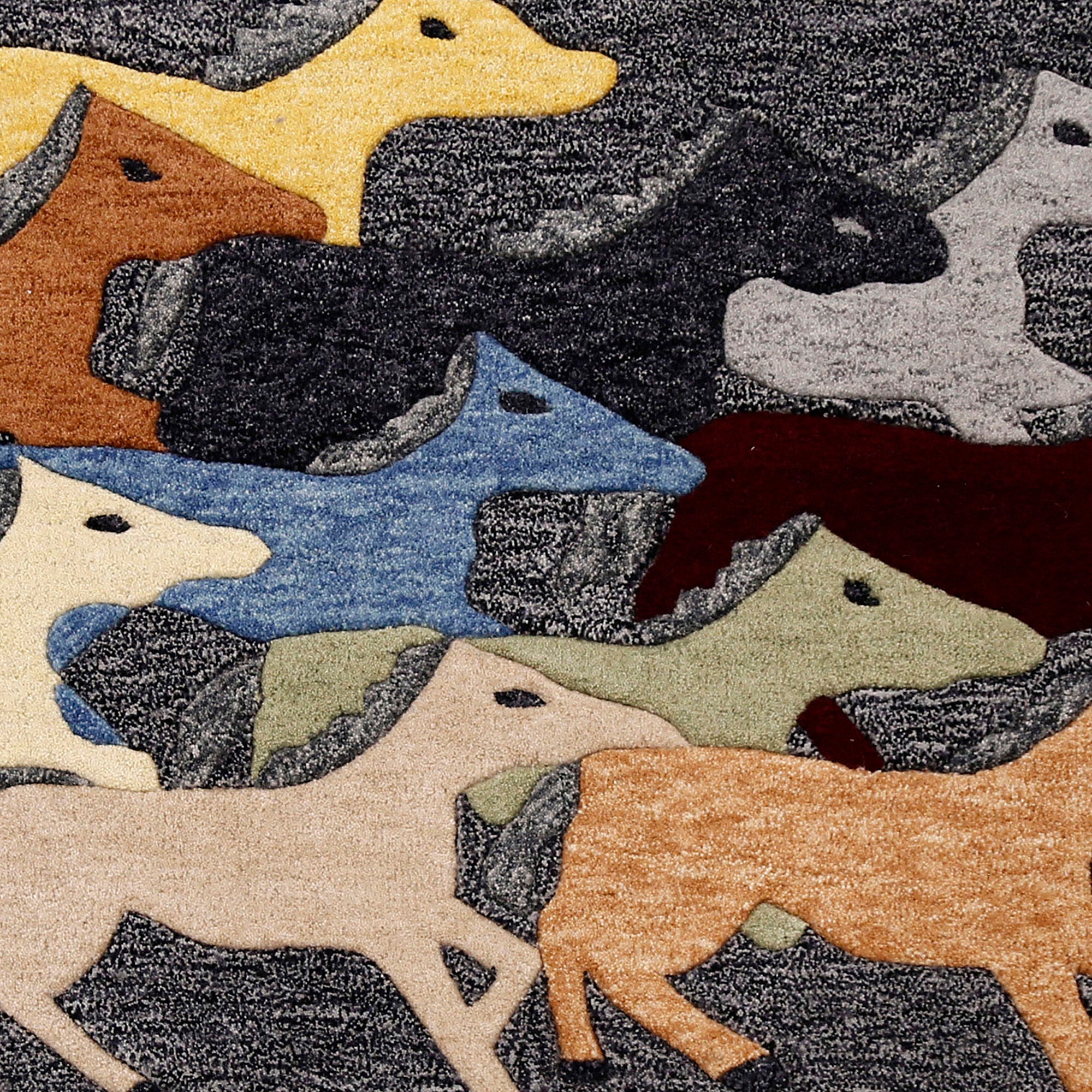 Multicolor Galloping Horses Hand Tufted Wool Wall Rug