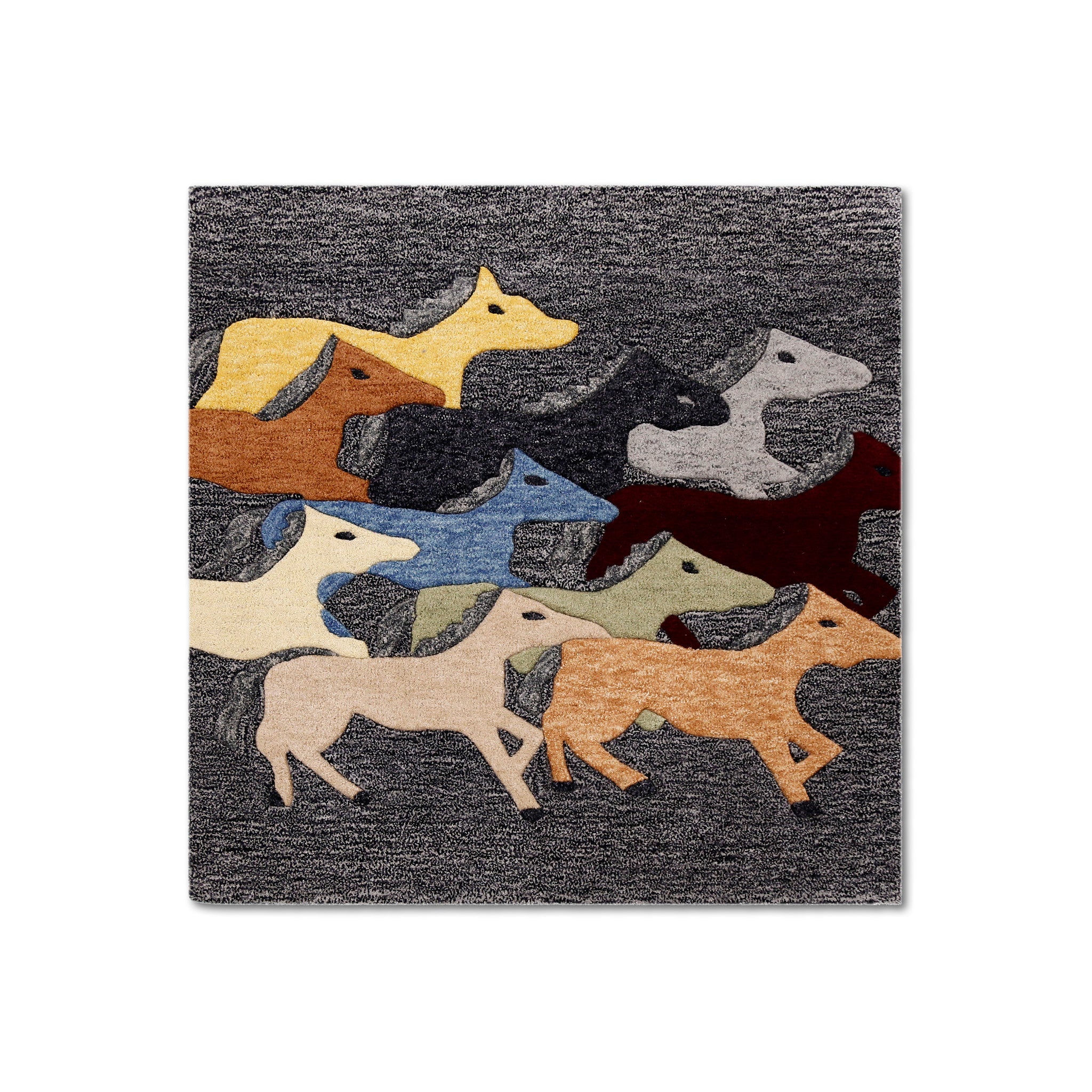 Multicolor Galloping Horses Hand Tufted Wool Wall Rug