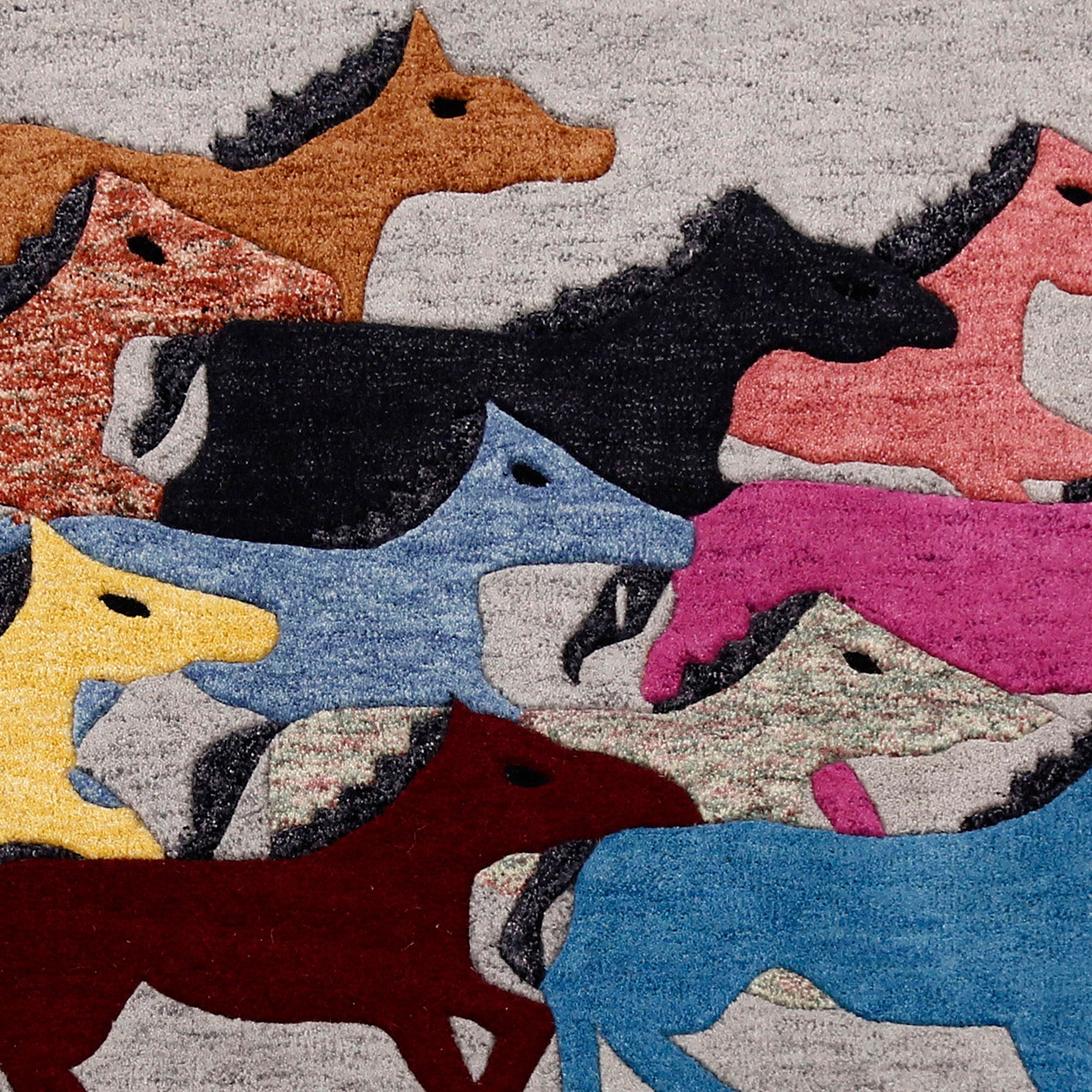 Colorful Running Horses Hand Tufted Wool Wall Rug