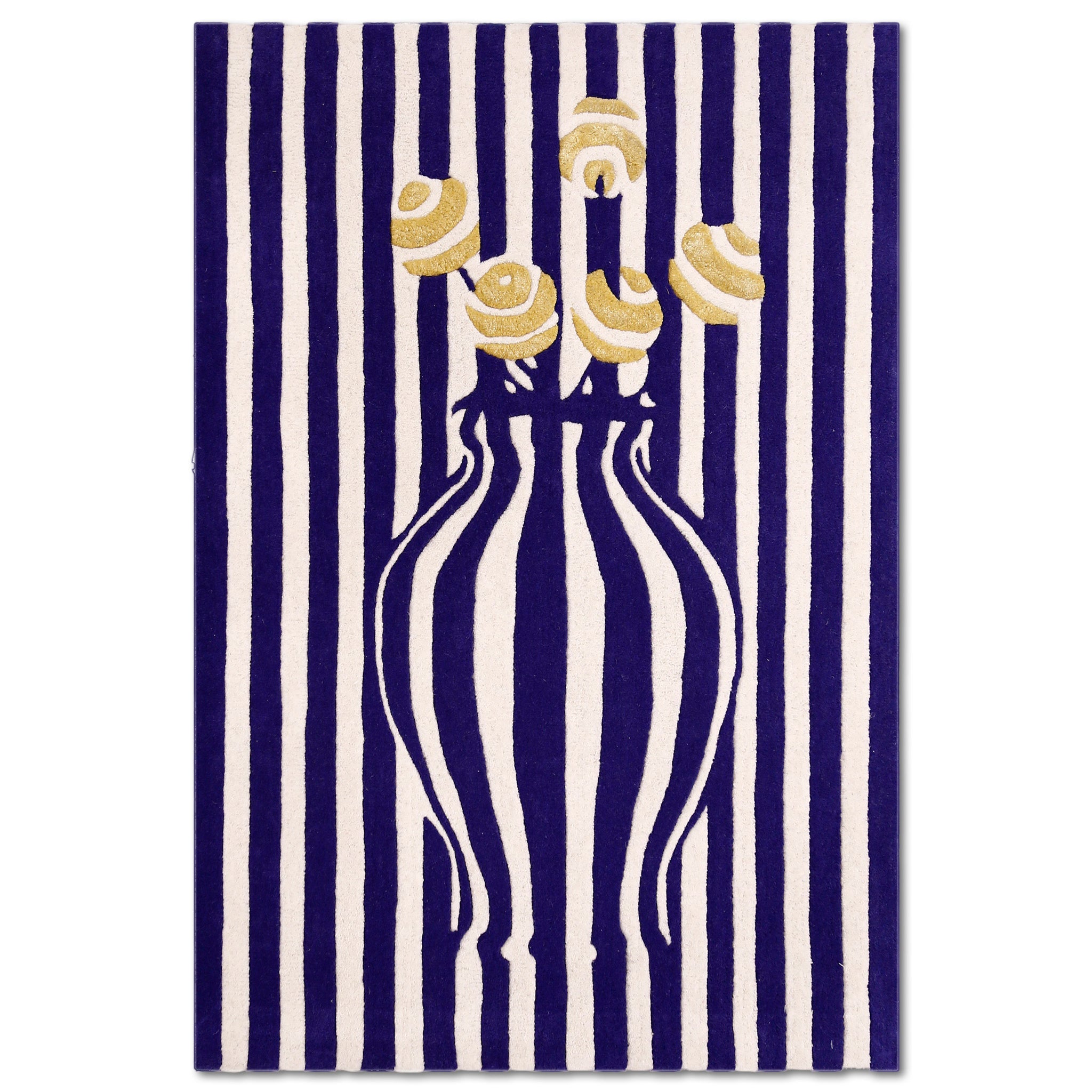 Blue Striped Vase Hand Tufted Wool Wall Rug