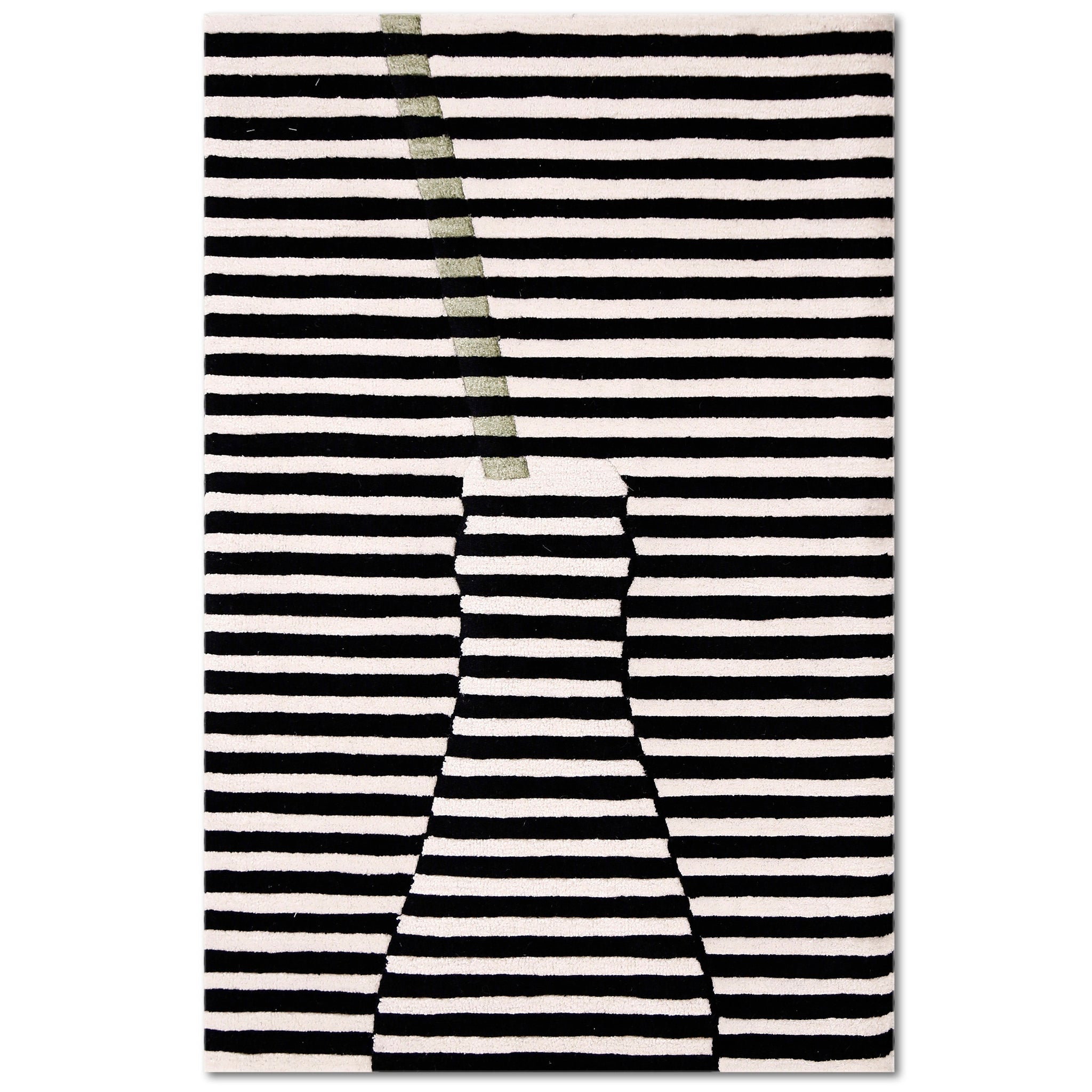 Green Accent Striped Vase Hand Tufted Wool Wall Rug