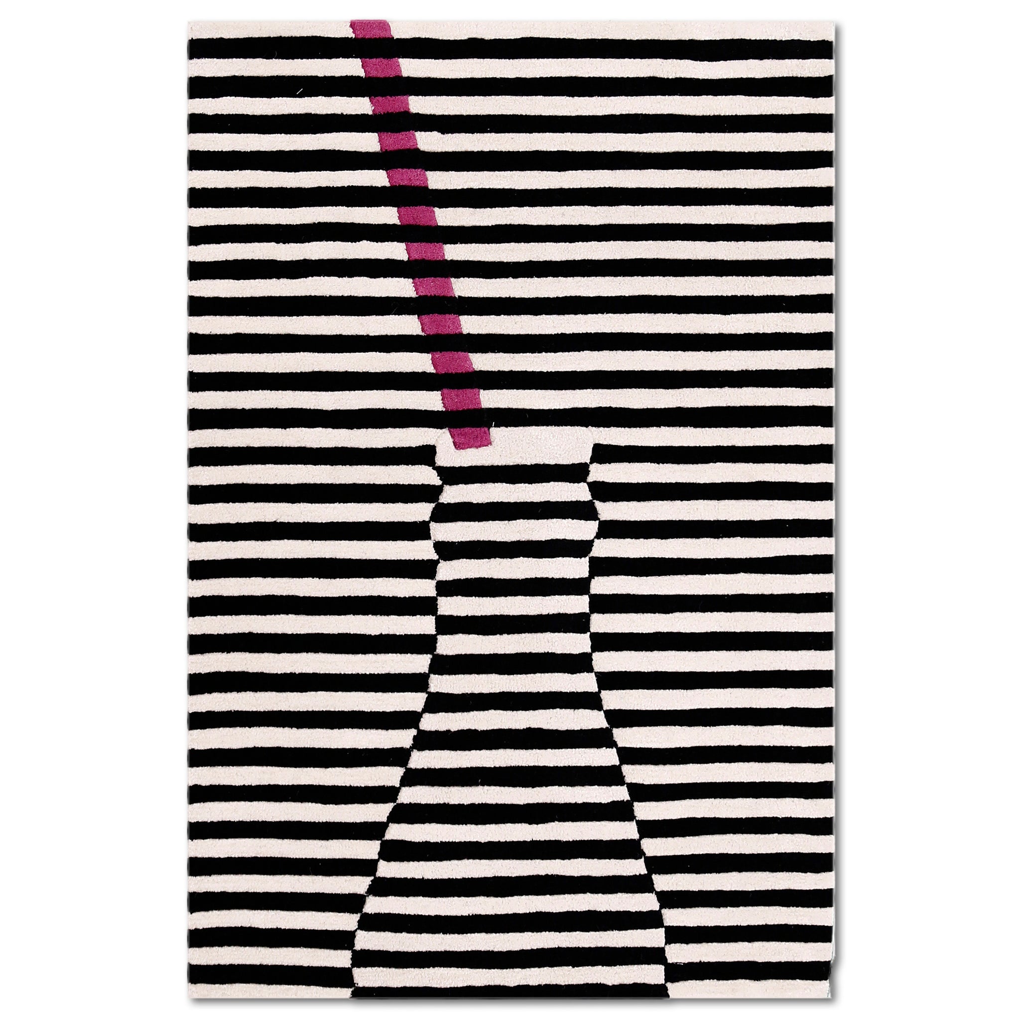 Pink Accent Striped Vase Hand Tufted Wool Wall Rug