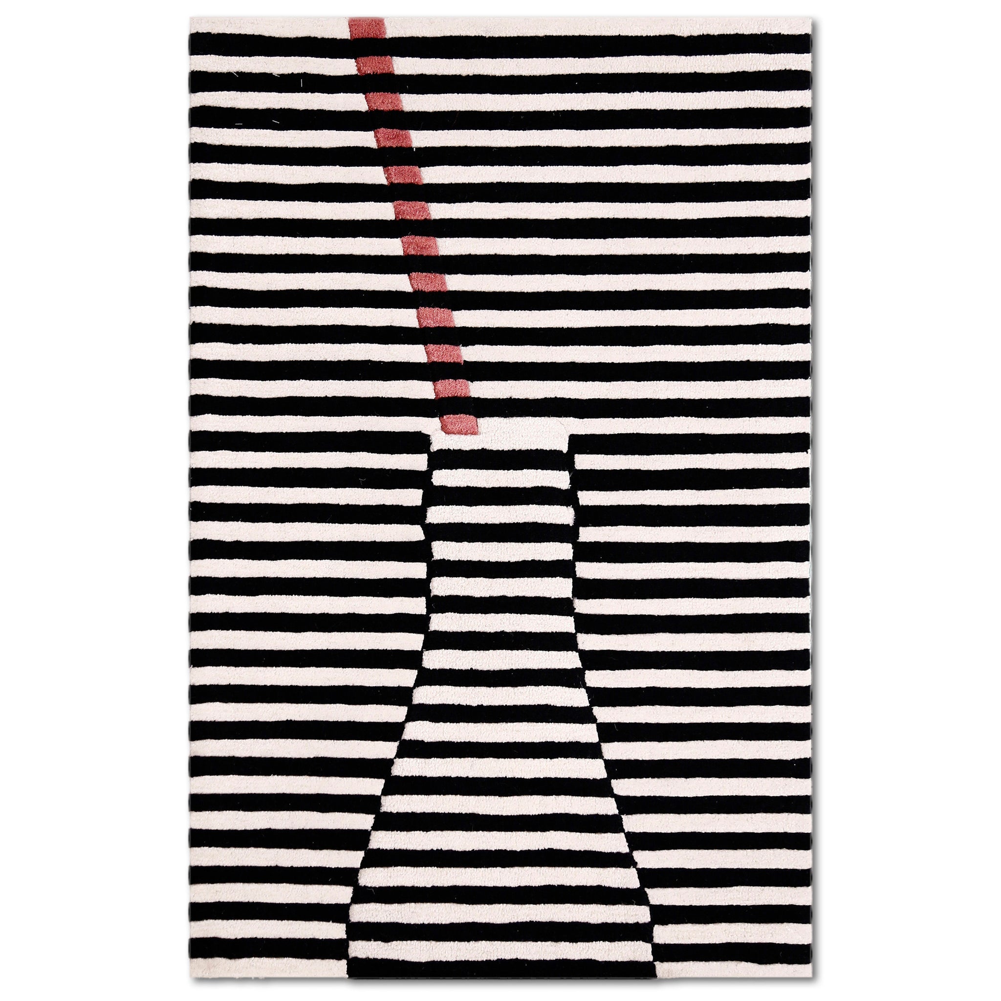 Rose Accent Striped Vase Hand Tufted Wool Wall Rug