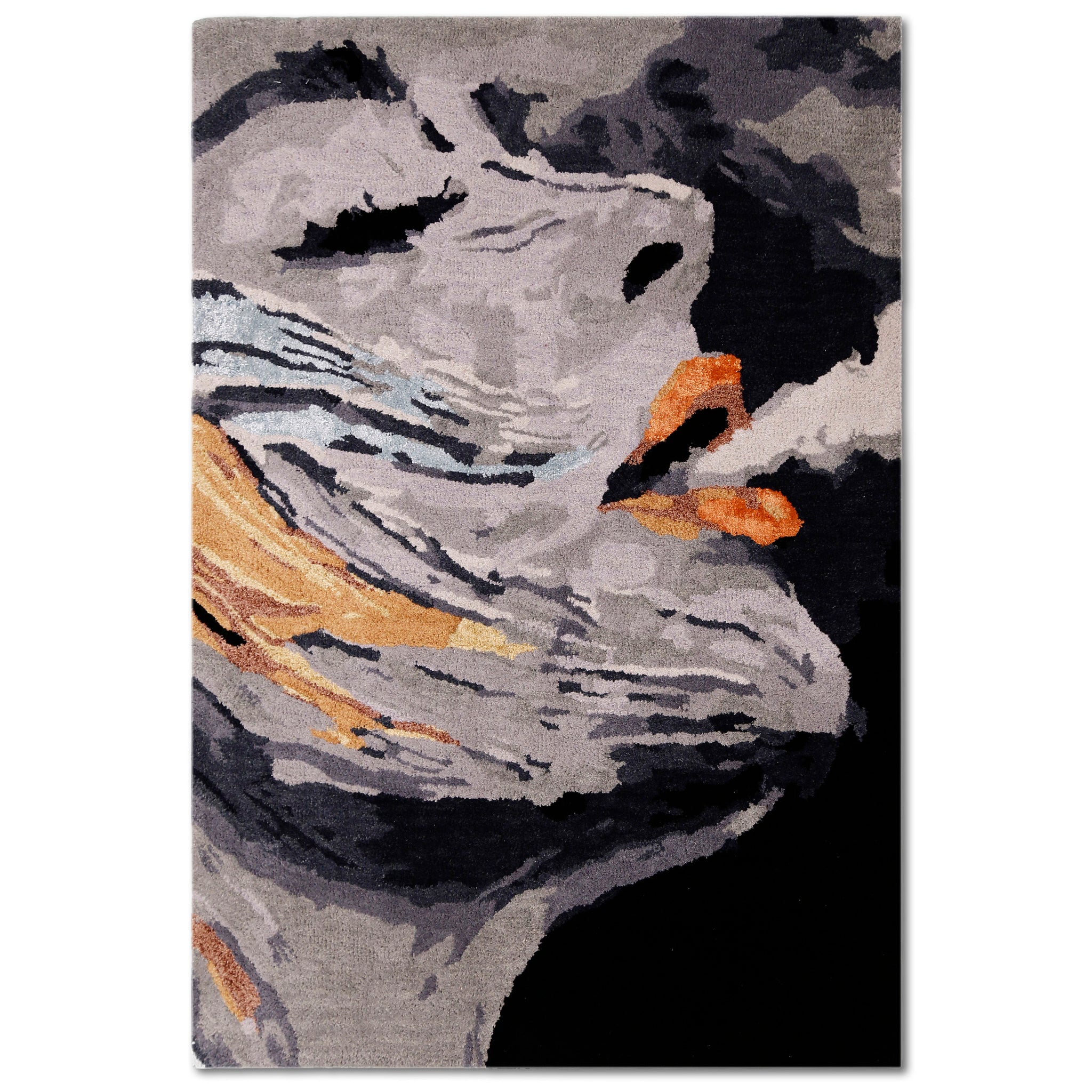 Abstract Grey Brushstroke Hand Tufted Wool Wall Rug