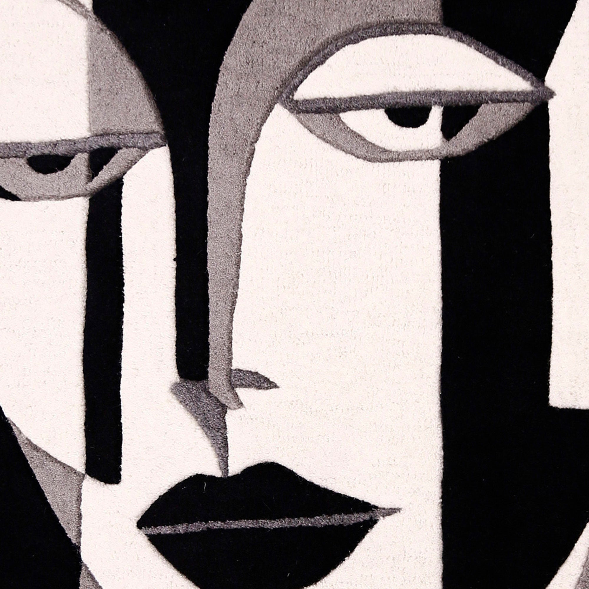 Monochrome Cubist Face Hand Tufted Wool Wall Rug