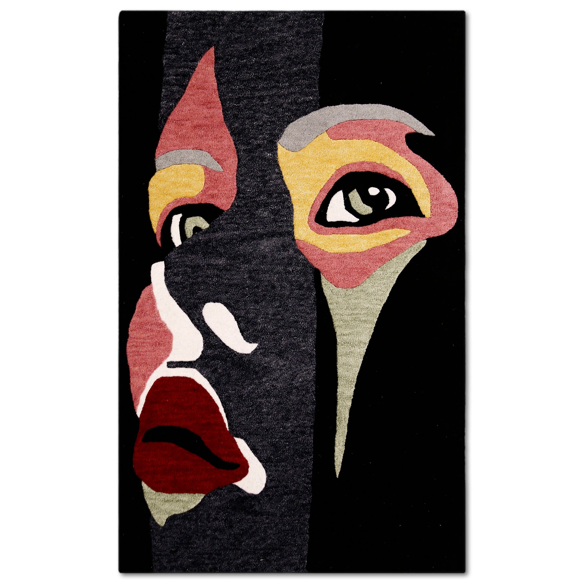 Colorful Abstract Face Hand Tufted Wool Wall Rug