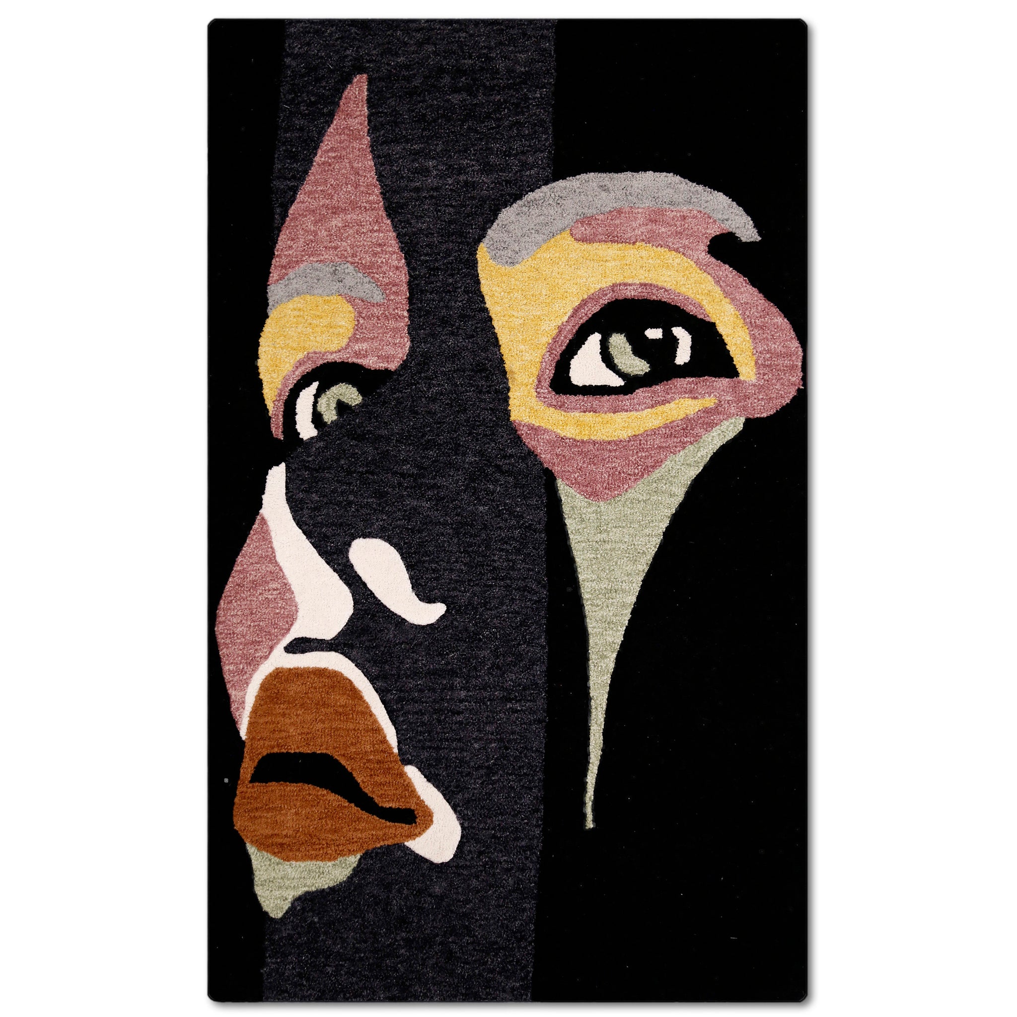 Copper Accent Abstract Face Hand Tufted Wool Wall Rug