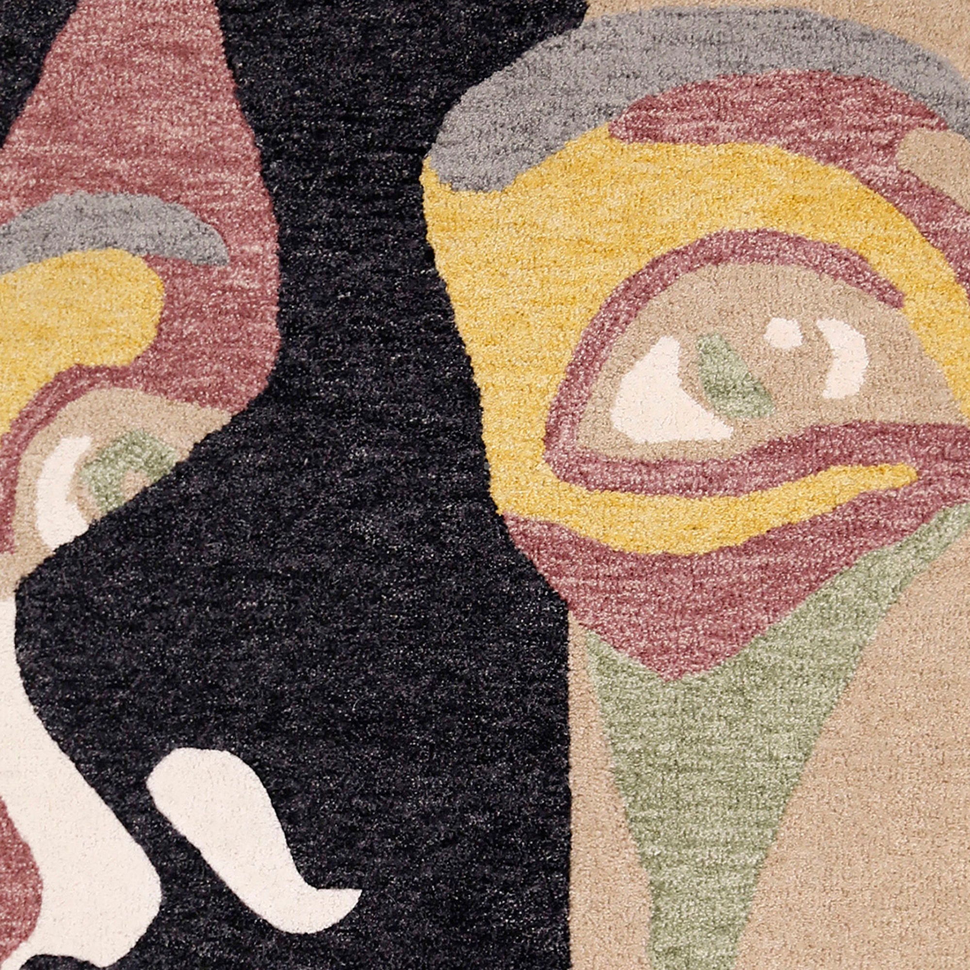 Beige Abstract Face Hand Tufted Wool Wall Rug