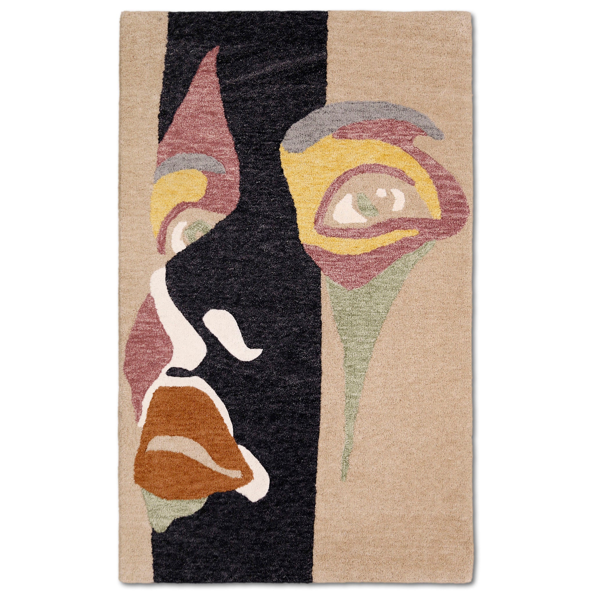 Beige Abstract Face Hand Tufted Wool Wall Rug