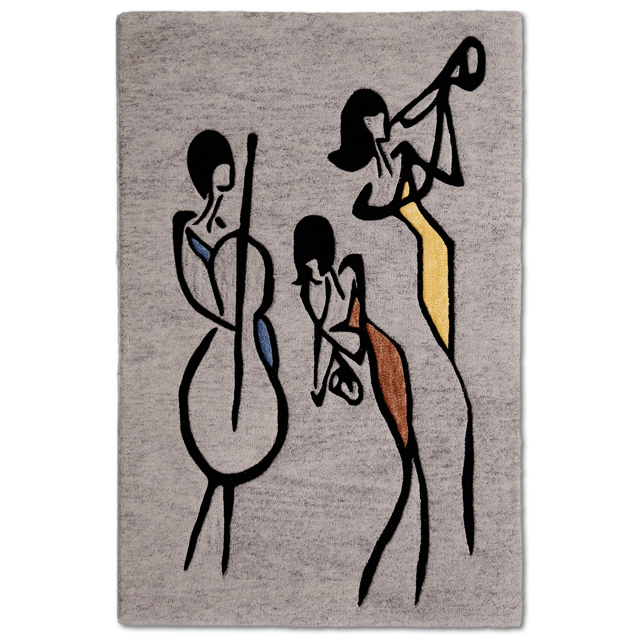 Grey Jazz Trio Musicians Hand Tufted Wool Wall Rug