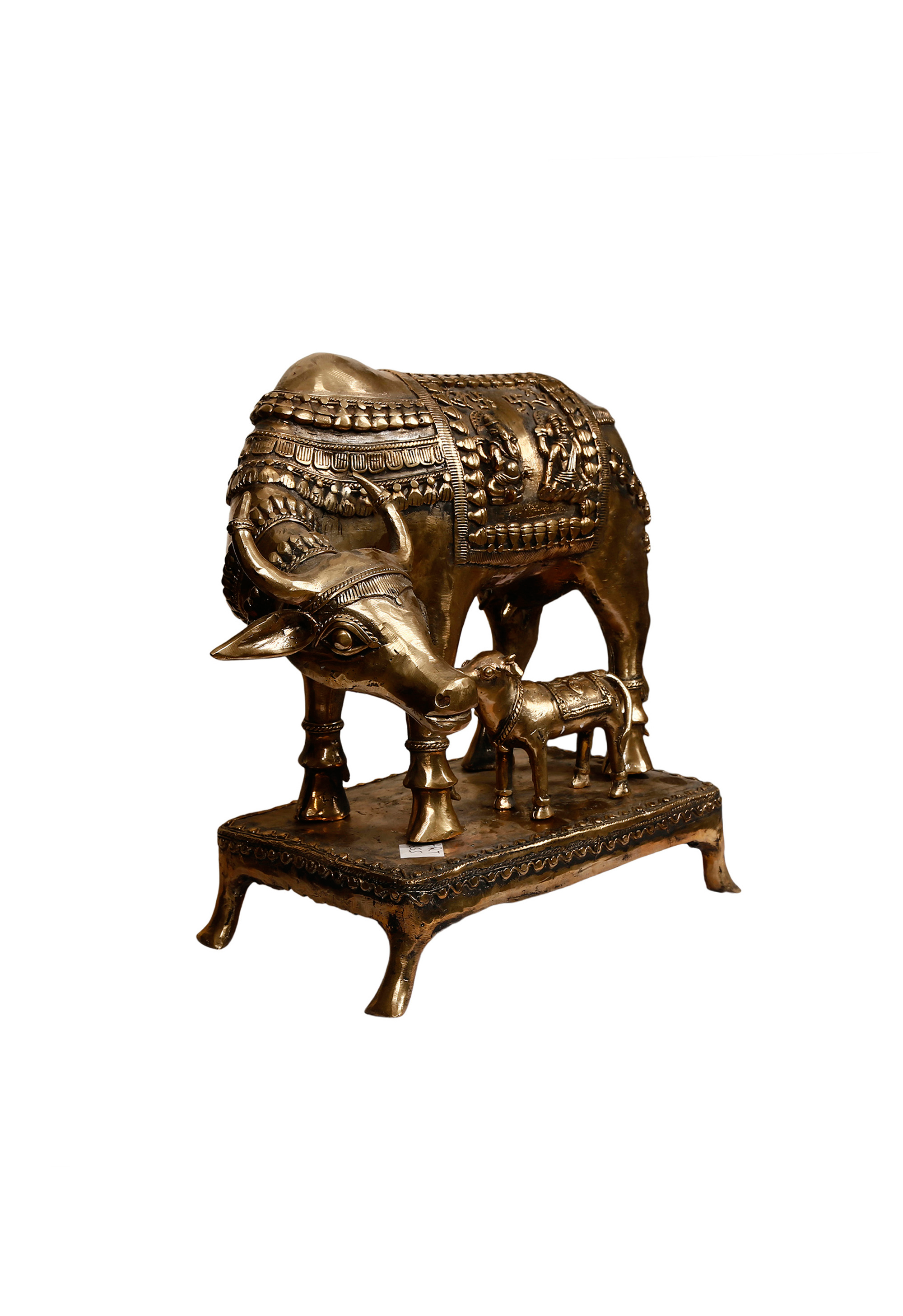 Khushi-Living-Artefacts-Brass-Kamdhenu Cow with Calf Brass