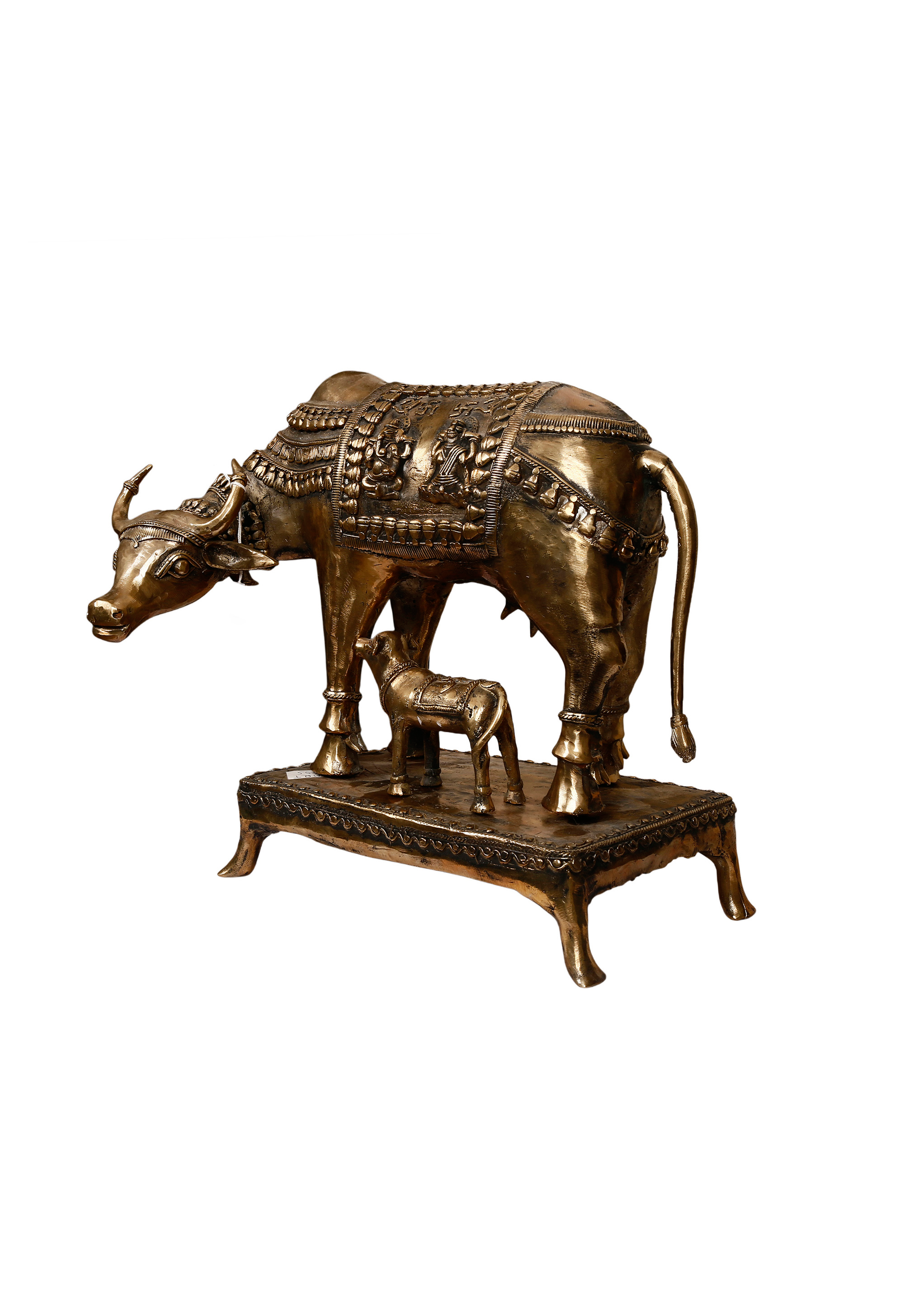 Khushi-Living-Artefacts-Brass-Kamdhenu Cow with Calf Brass