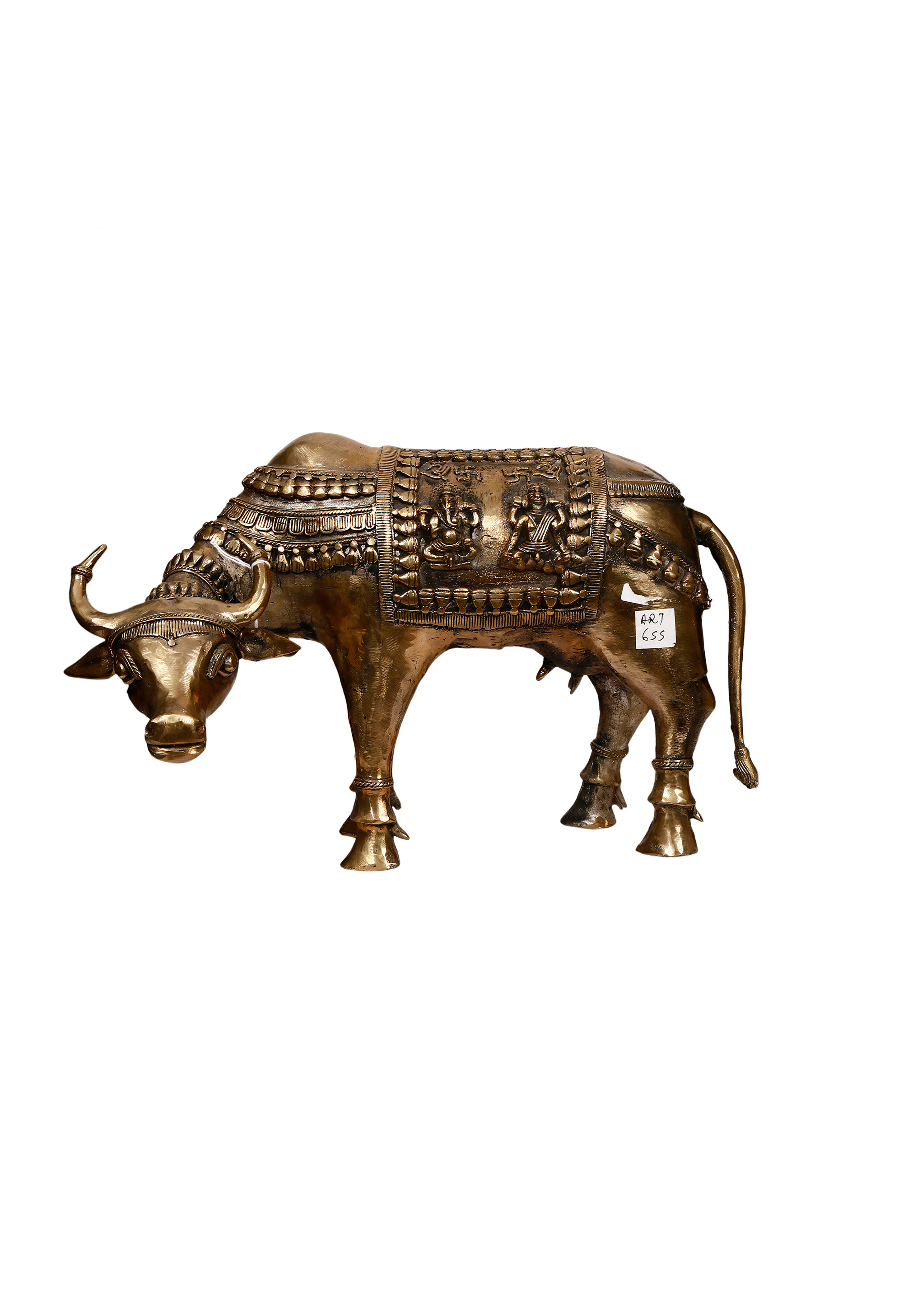 Khushi-Living-Artefacts-Brass-Kamdhenu Cow with Calf Brass