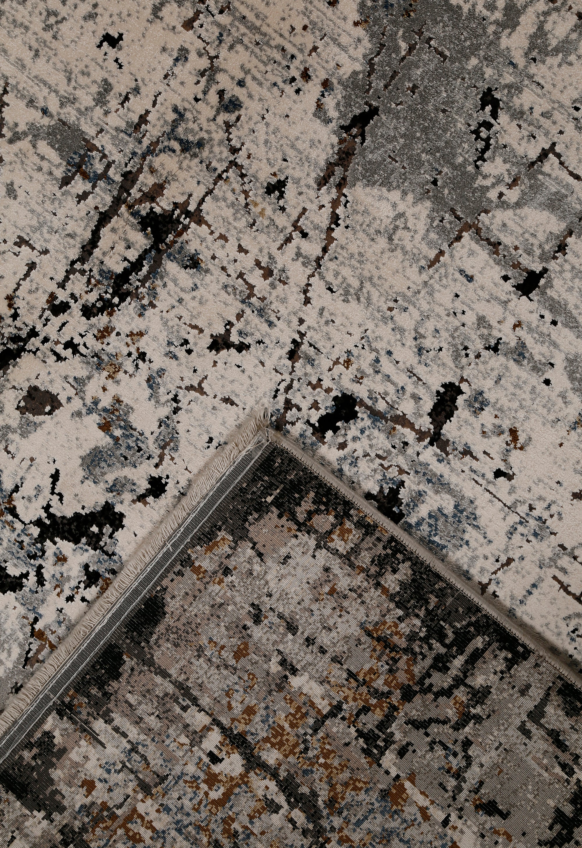 Black Abstract Distressed Rug