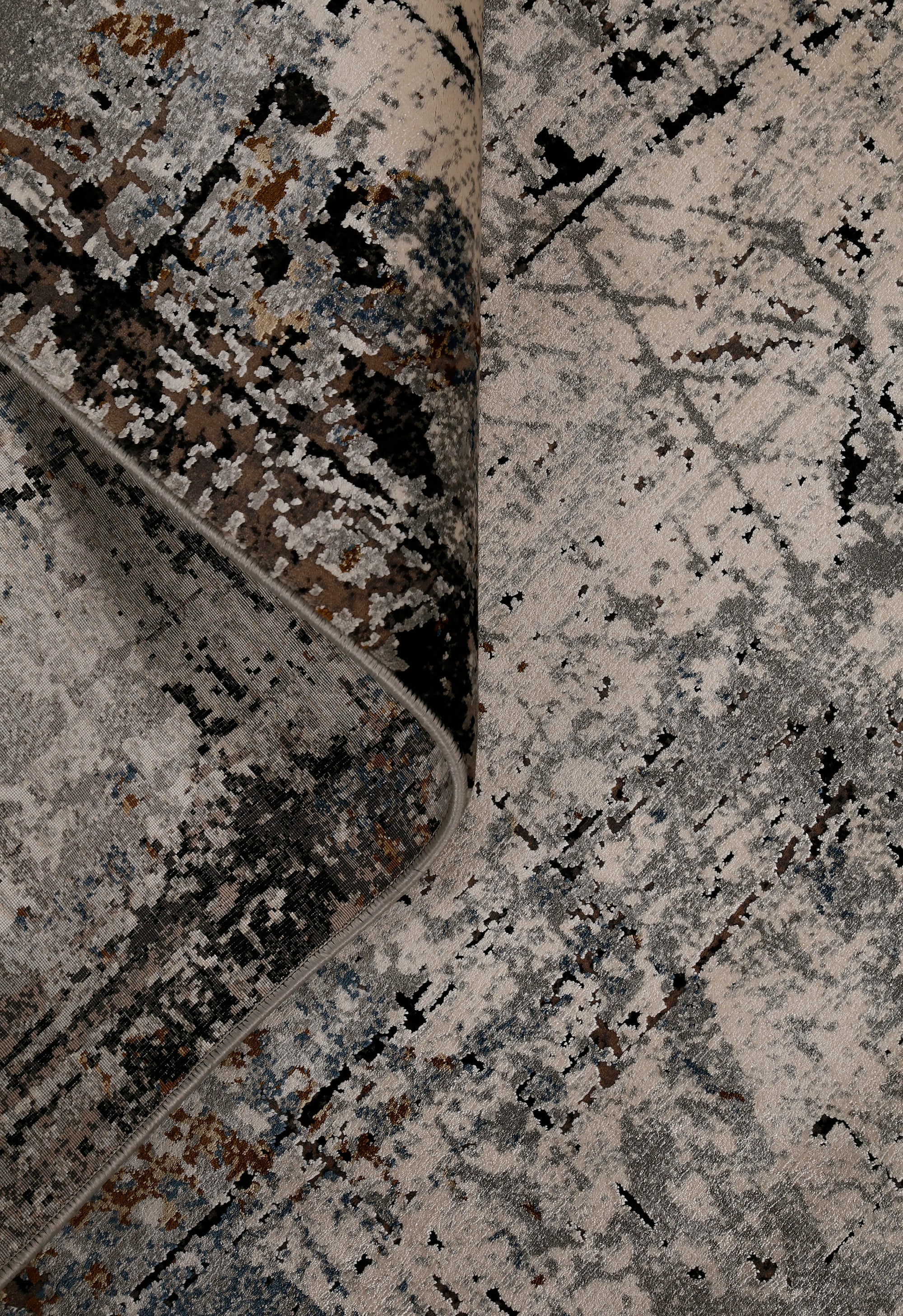 Black Abstract Distressed Rug