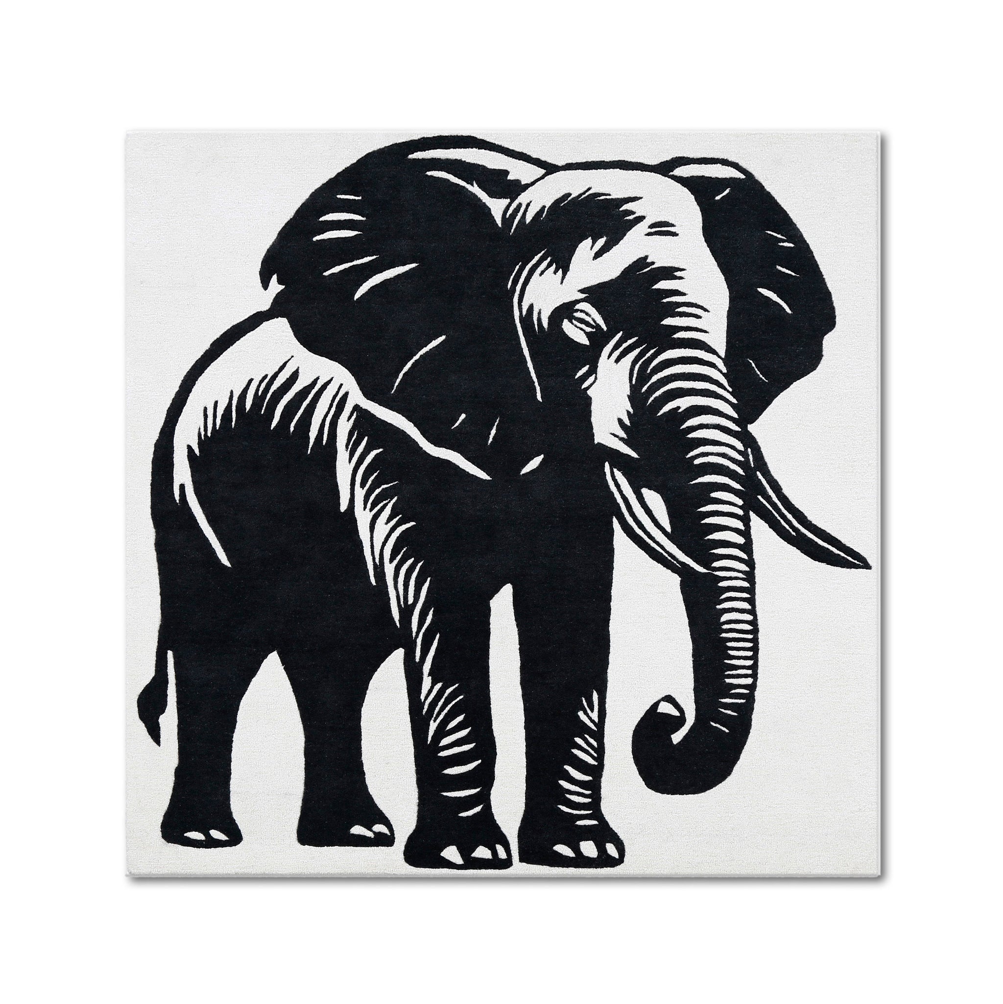 Black and White Elephant Hand Tufted Wool Wall Rug