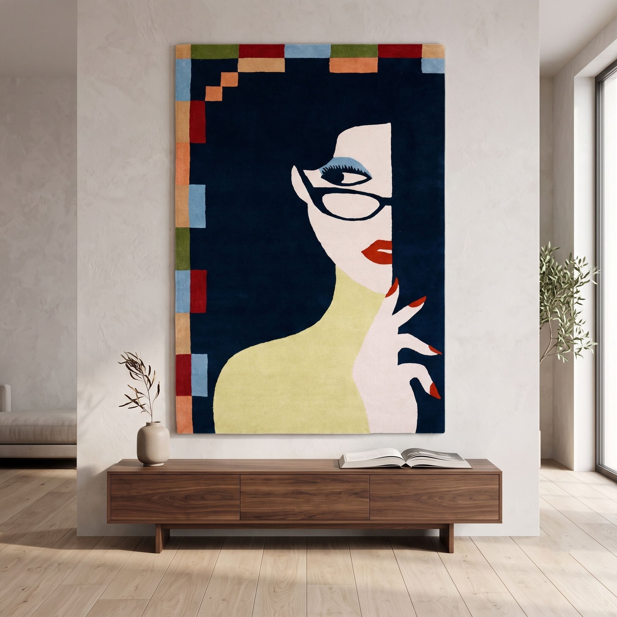 Glasses Lady Hand Tufted Wool Wall Rug