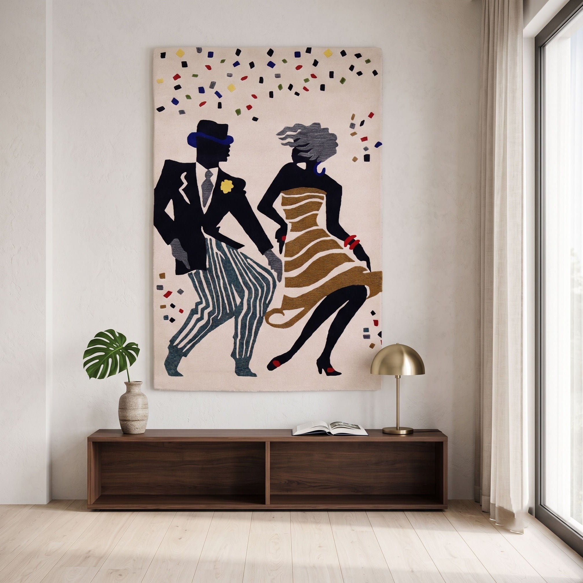 Jazz Dancing Couple Hand Tufted Wool Wall Rug